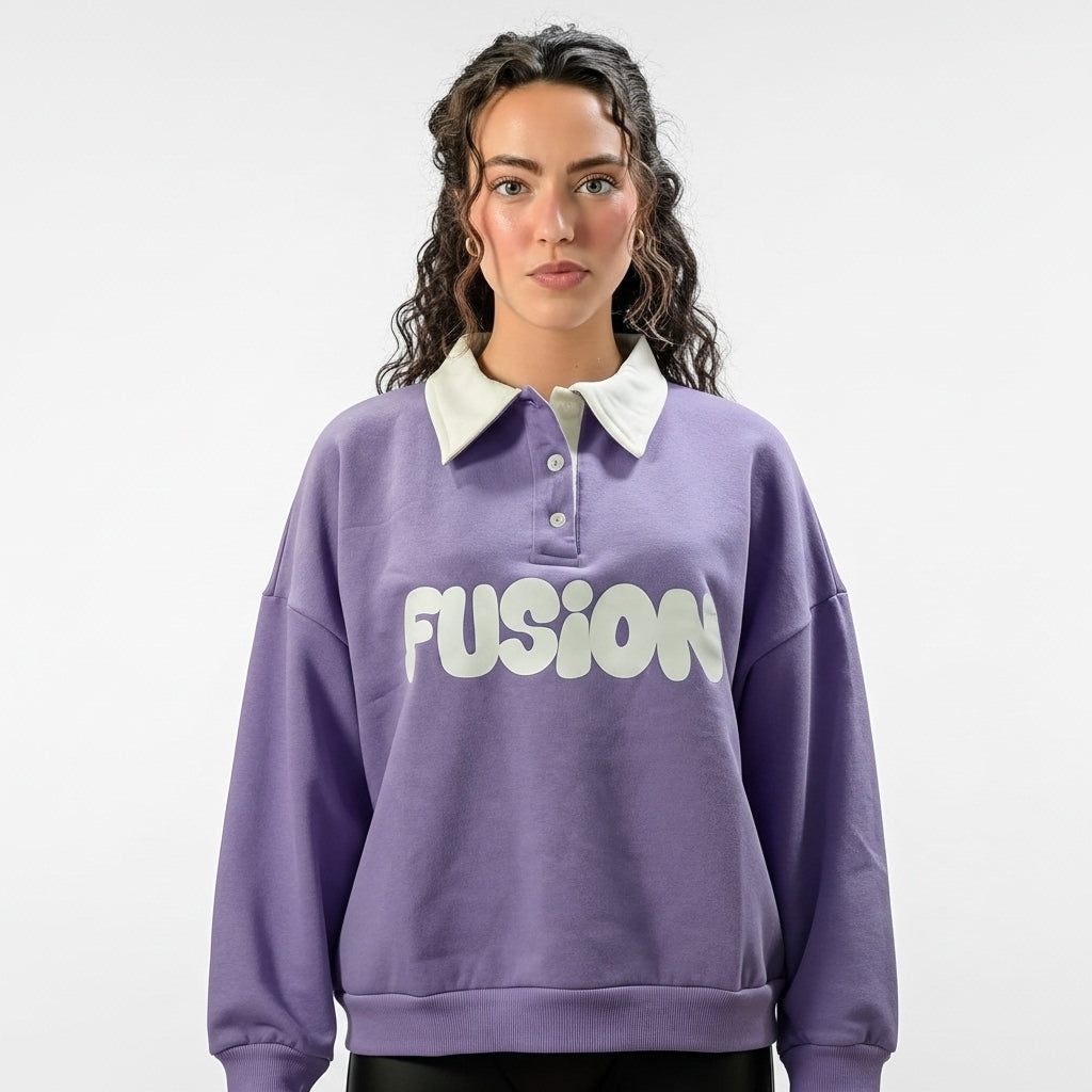 Fleece Polo Style Sweatshirt - FUSION - Purple