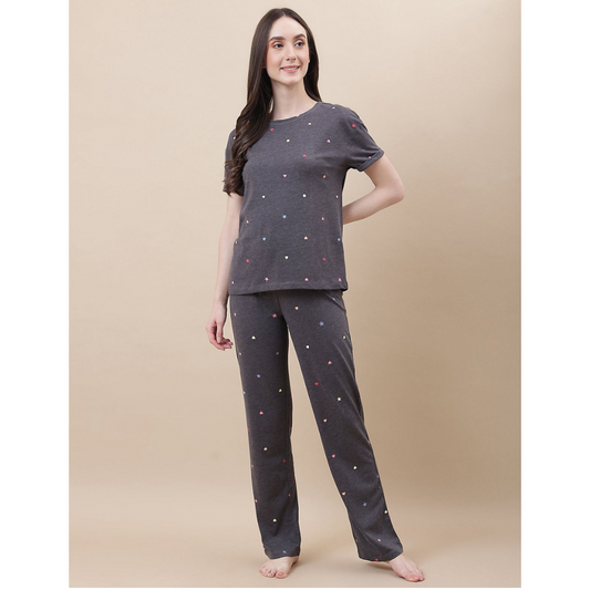 Noise cotton printed multi pajama suit Grey