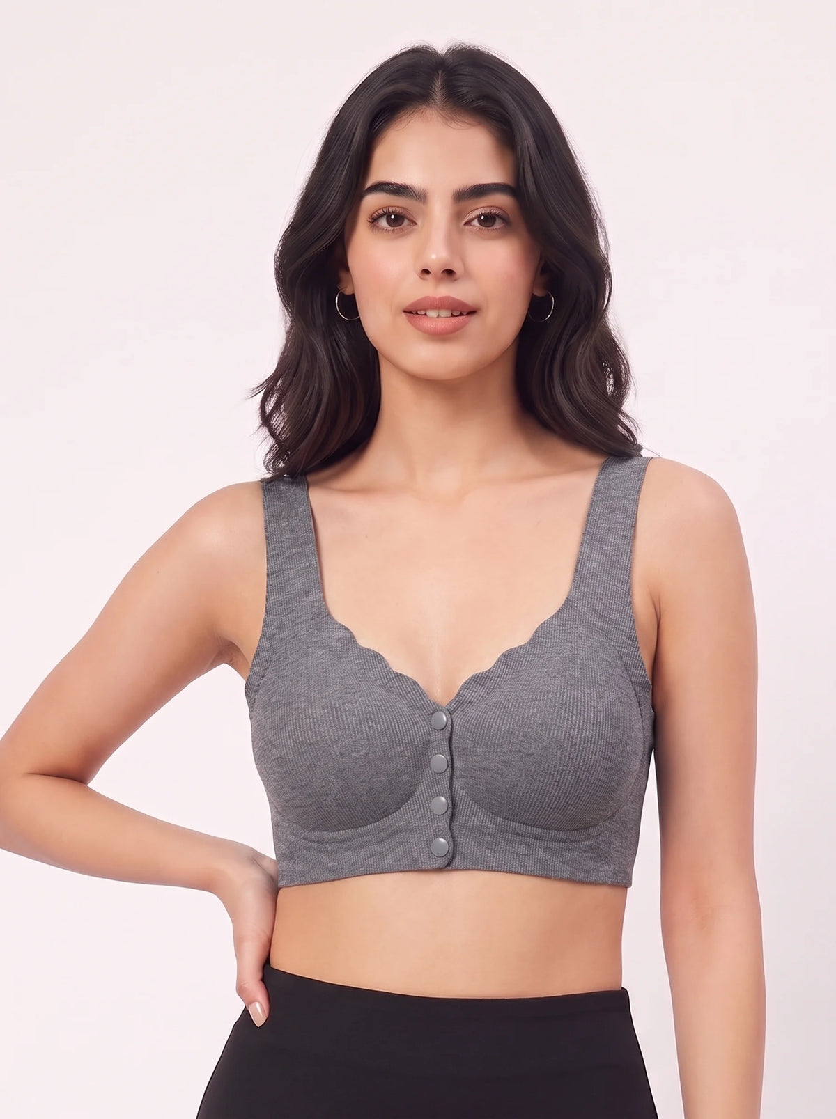Front-Button Bra - Zova - Charcoal