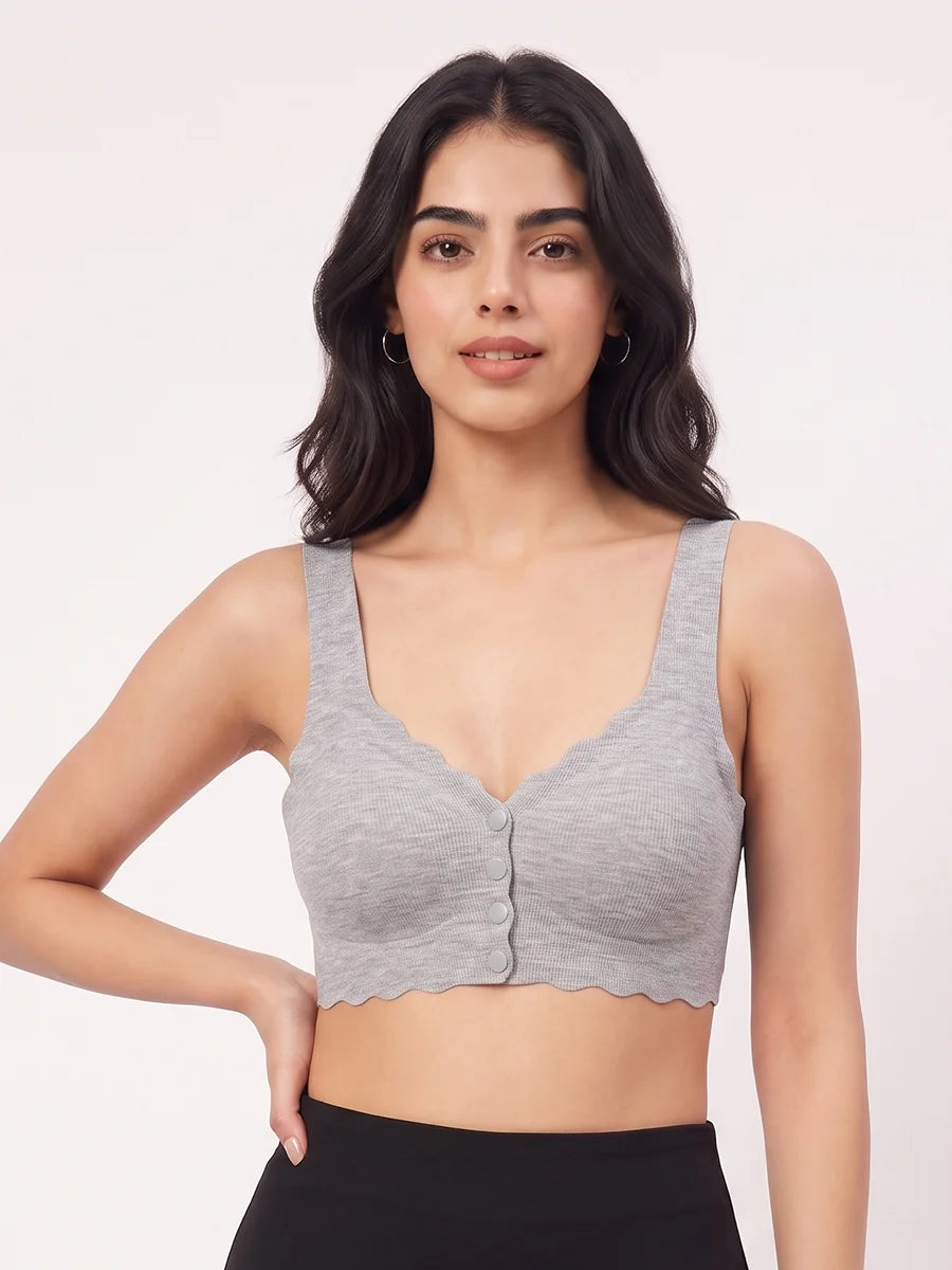 Front-Button Bra - Zova - Grey
