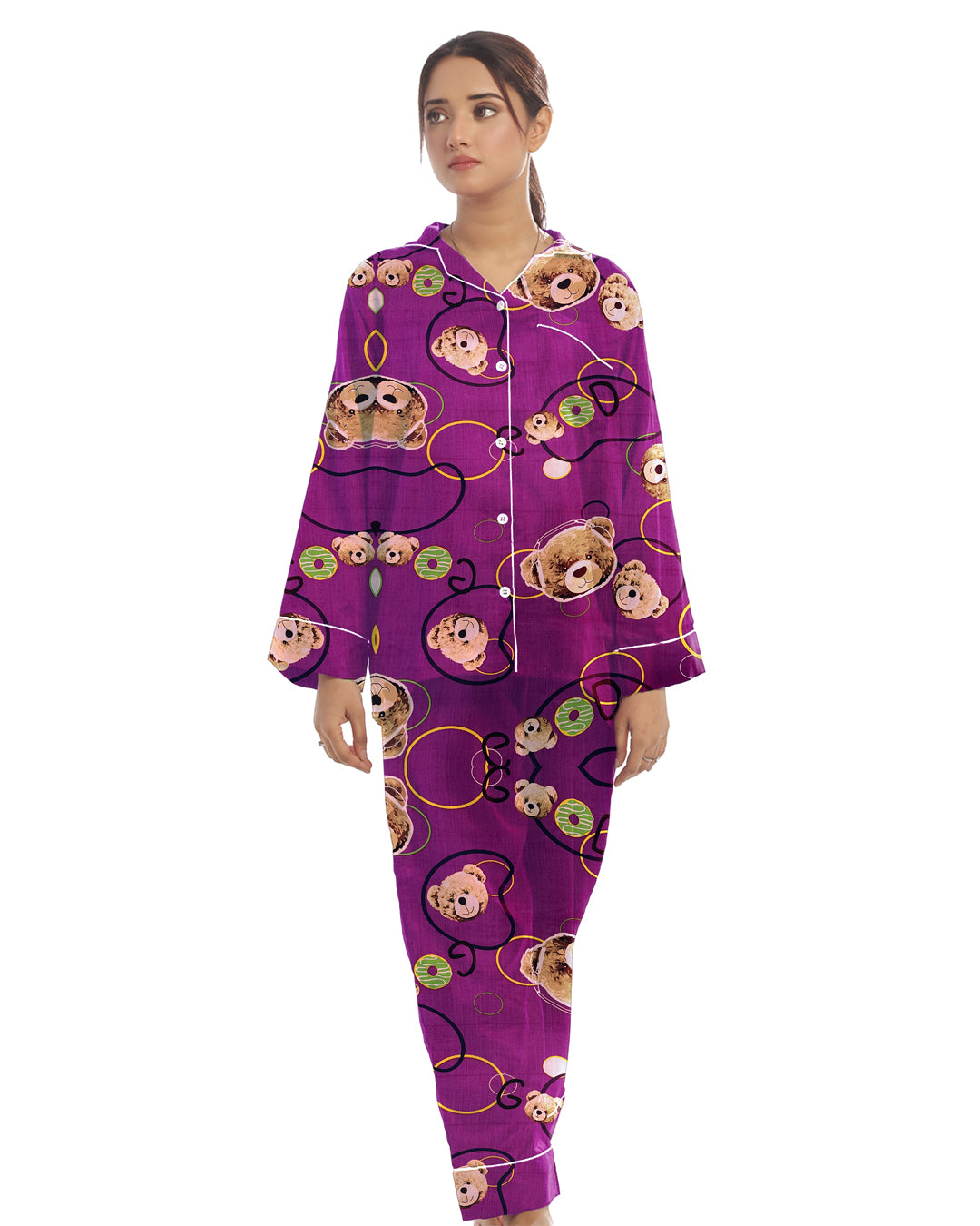 Sajiero Linen Pajama Suit with Scrunchie - Teddy Dreamwear