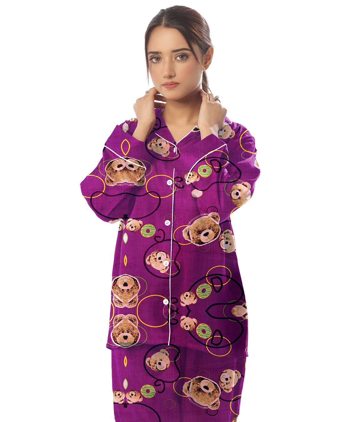 Linen Pajama Suit with Scrunchie - Teddy Dreamwear