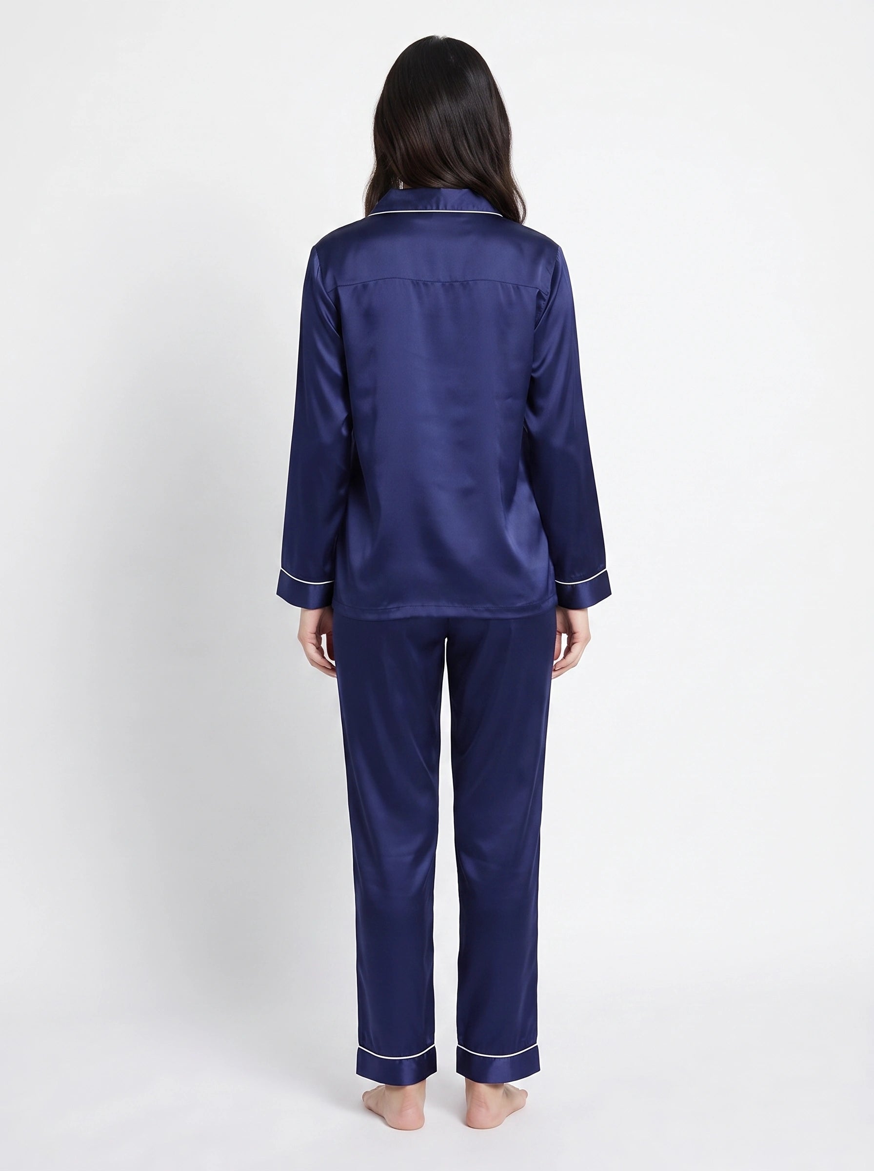Satin Silk Pajama Suit - Noir - Navy Blue