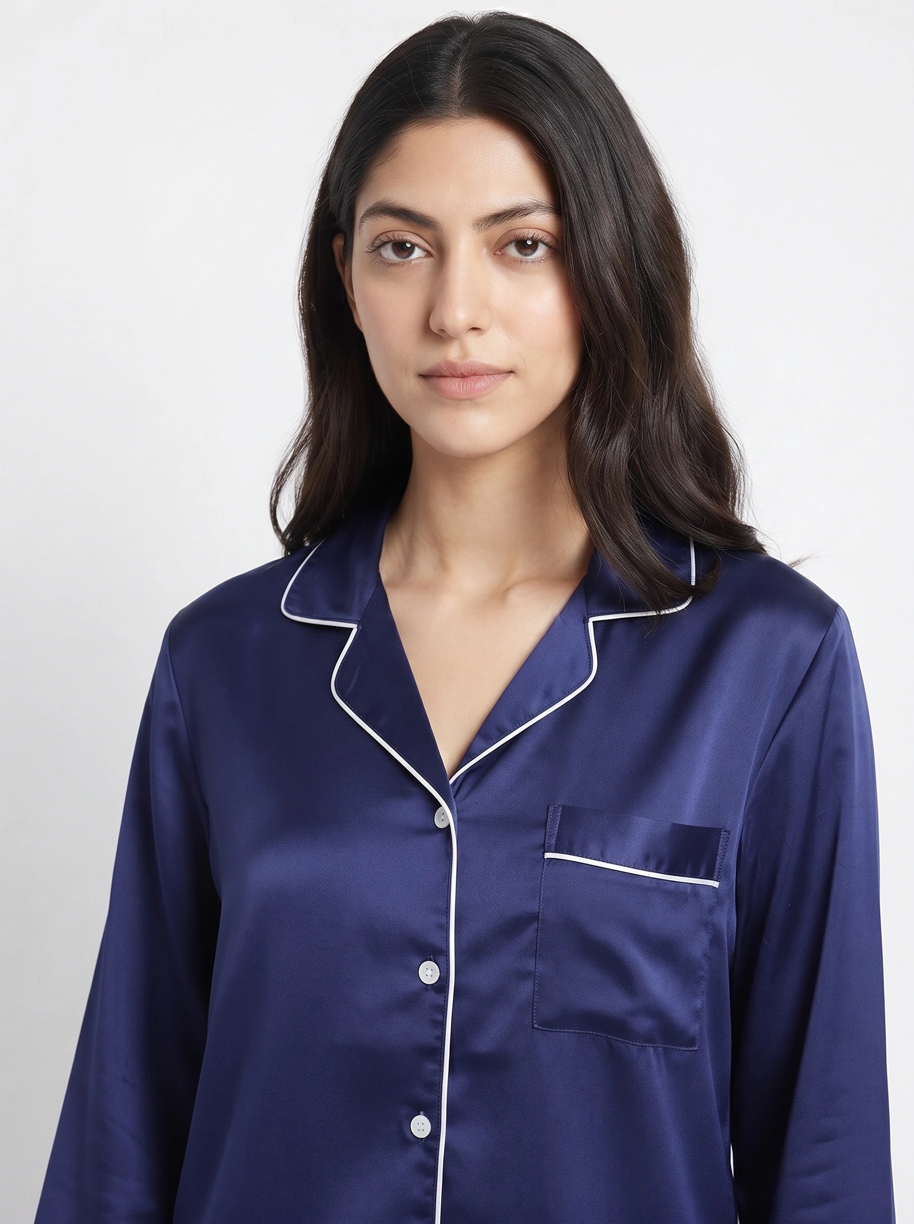 Satin Silk Pajama Suit - Noir - Navy Blue