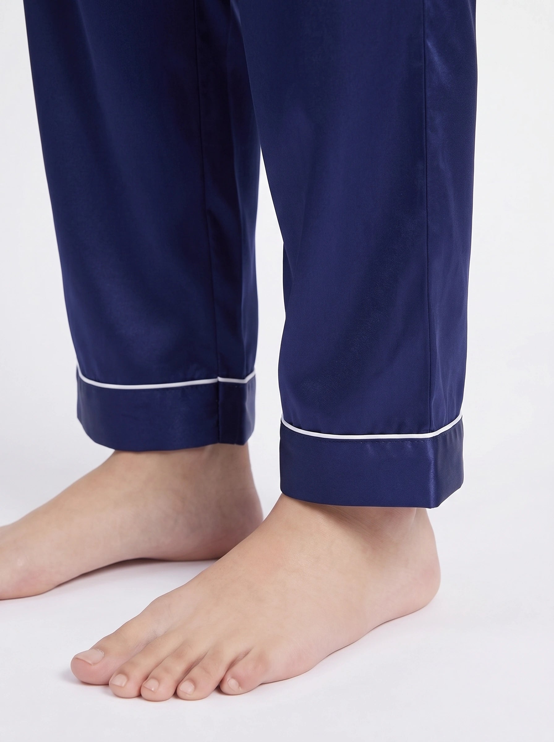 Satin Silk Pajama Suit - Noir - Navy Blue