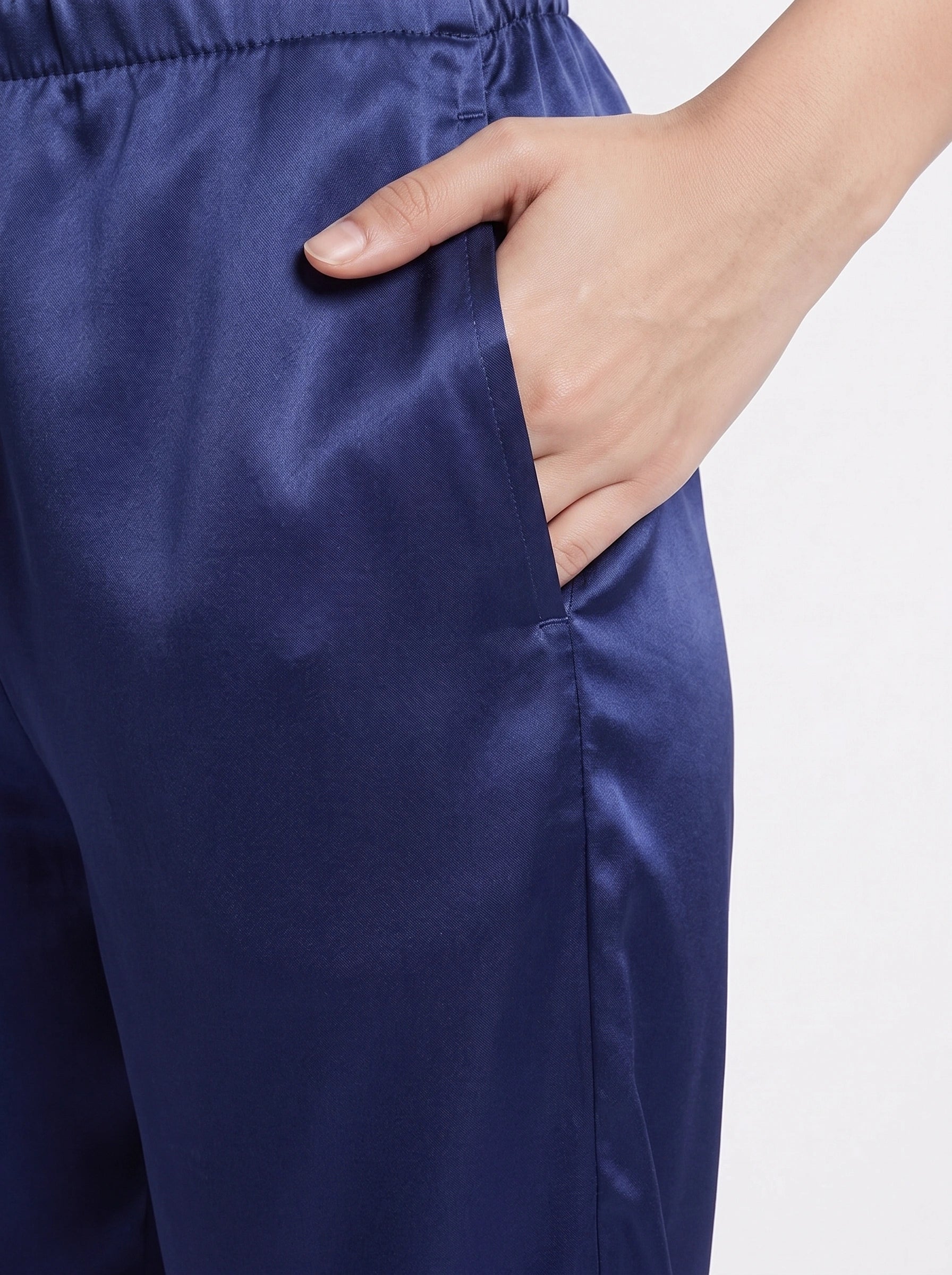 Satin Silk Pajama Suit - Noir - Navy Blue