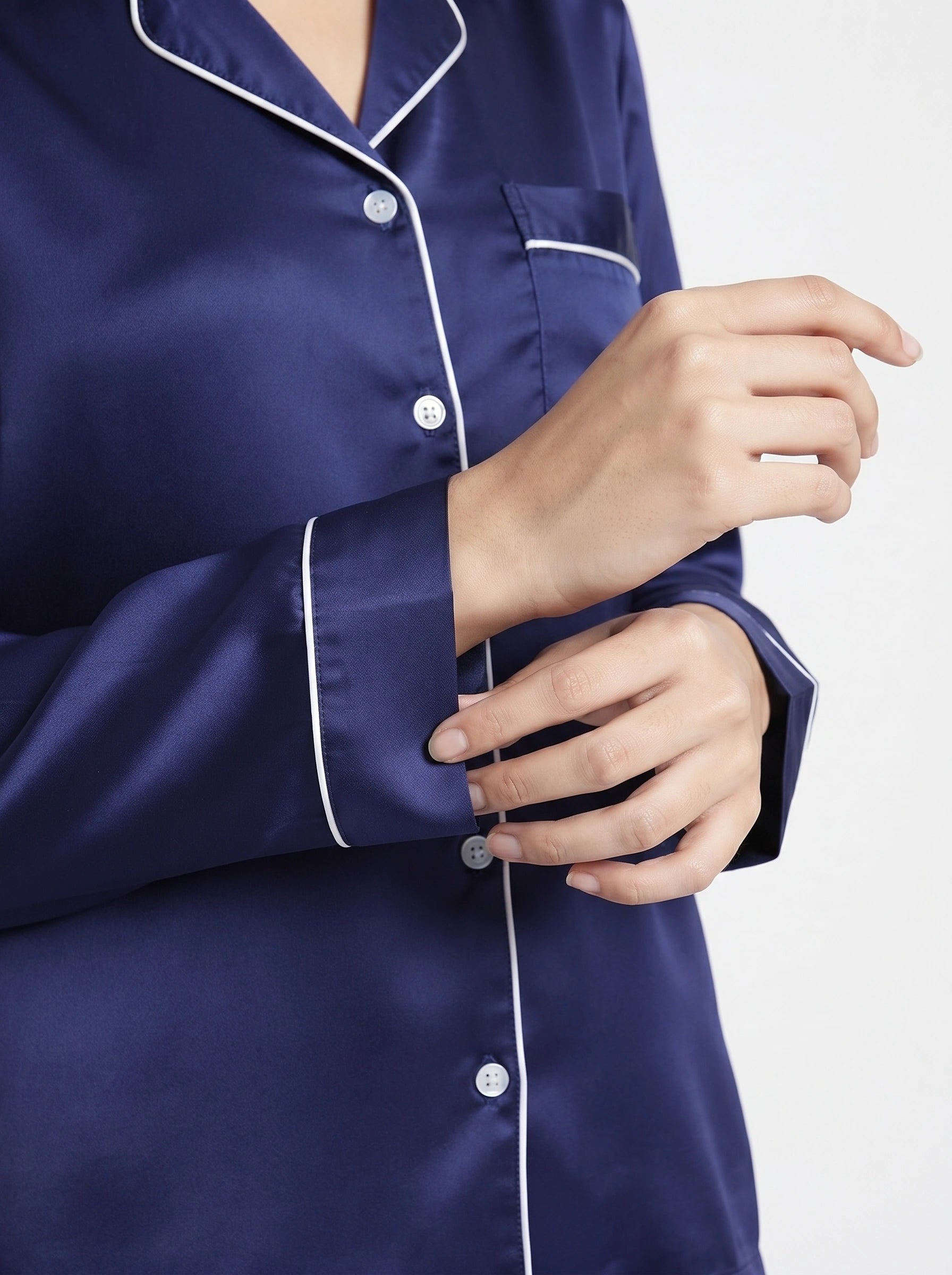 Satin Silk Pajama Suit - Noir - Navy Blue
