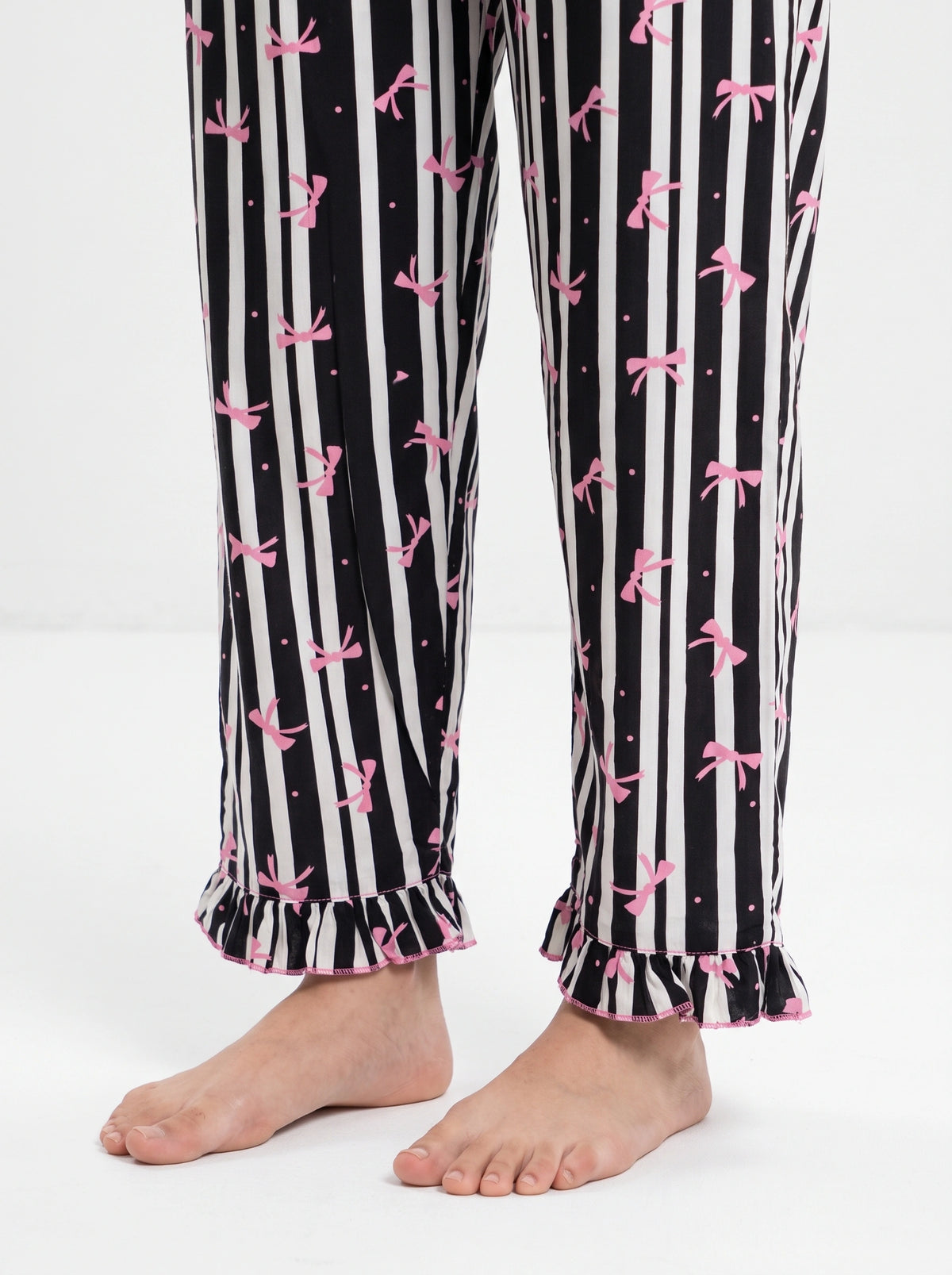 Linen PJ Set - Frill Bow - Black