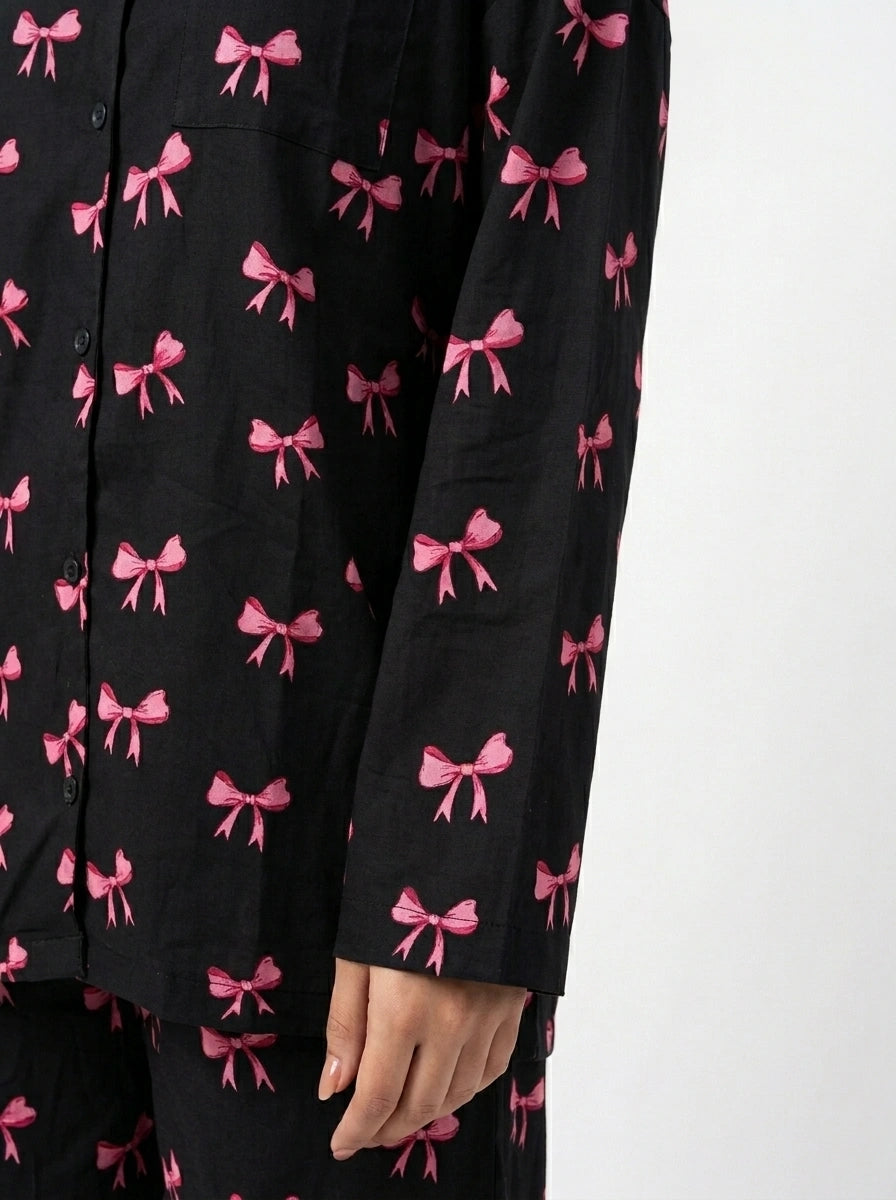 Linen Oversized PJ Set - Bow Bliss