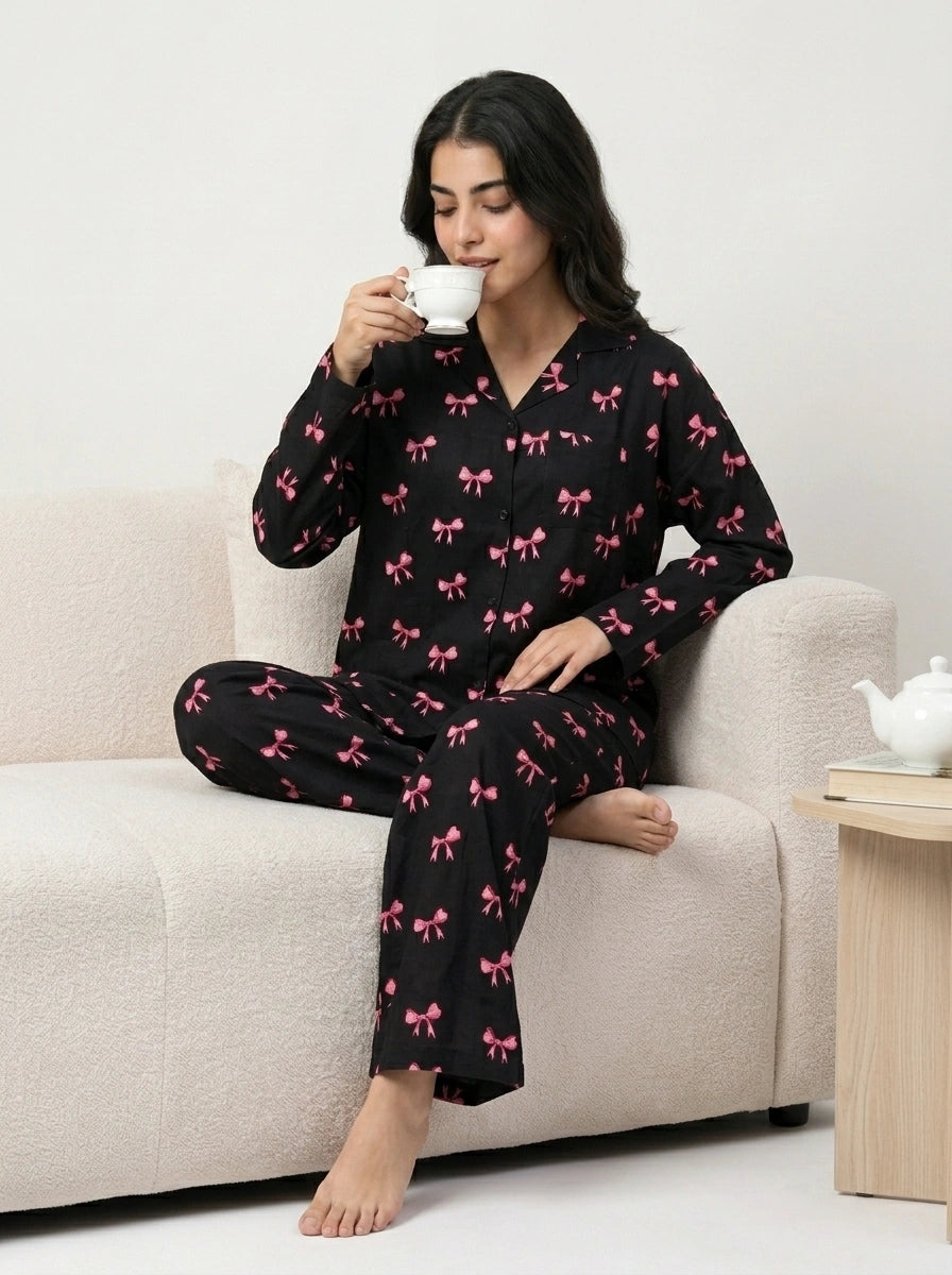 Linen Oversized PJ Set - Bow Bliss