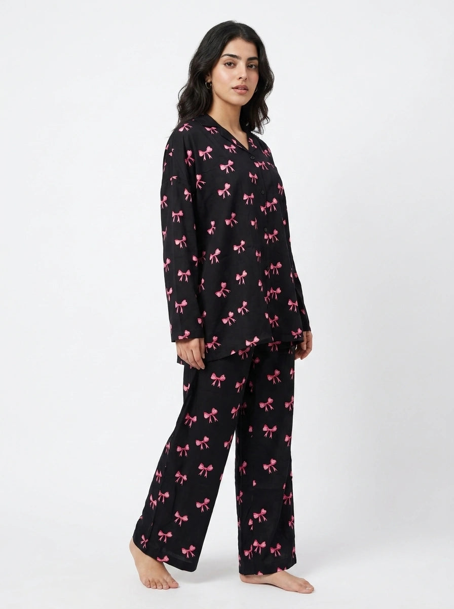 Linen Oversized PJ Set - Bow Bliss