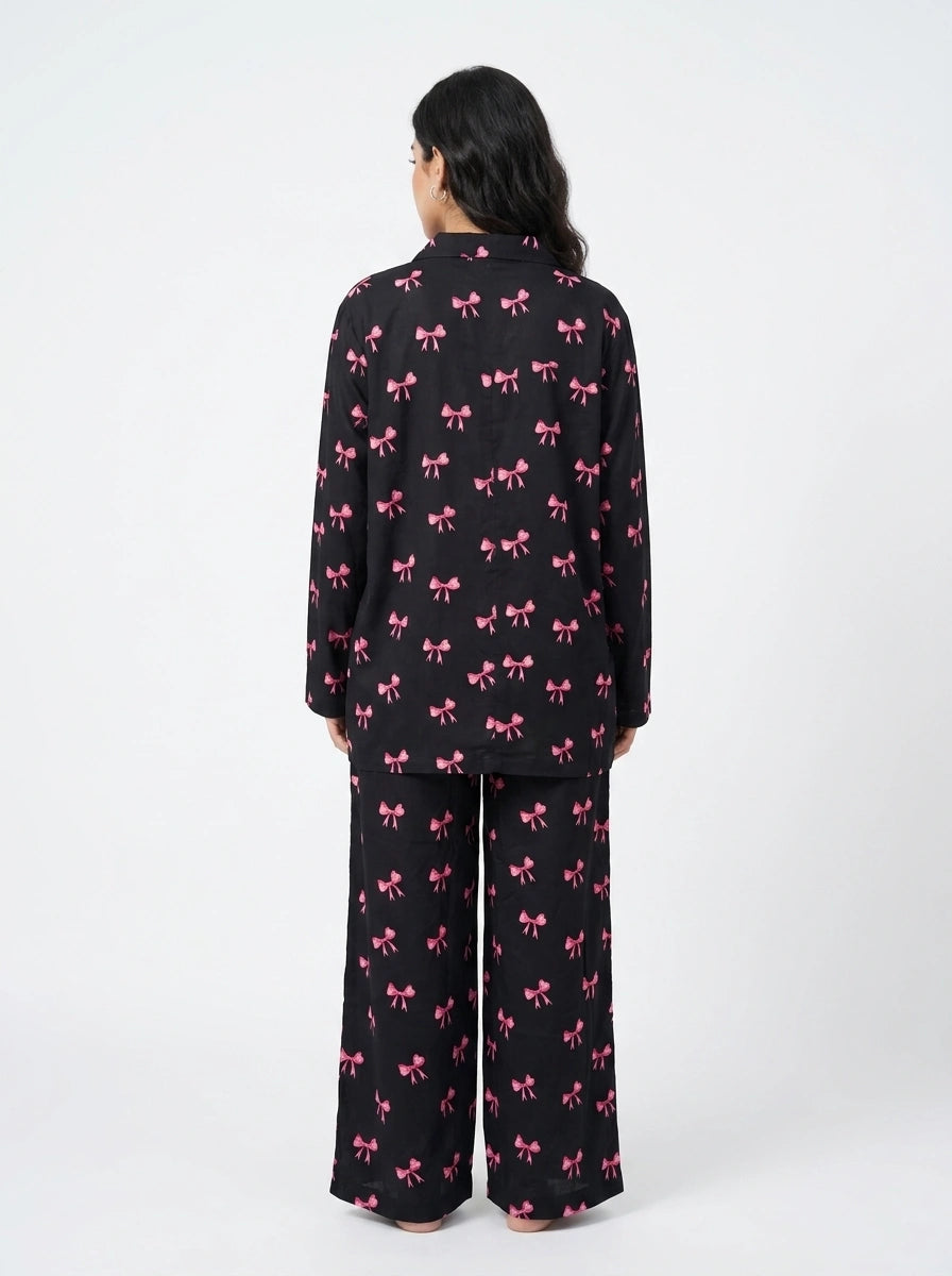 Linen Oversized PJ Set - Bow Bliss