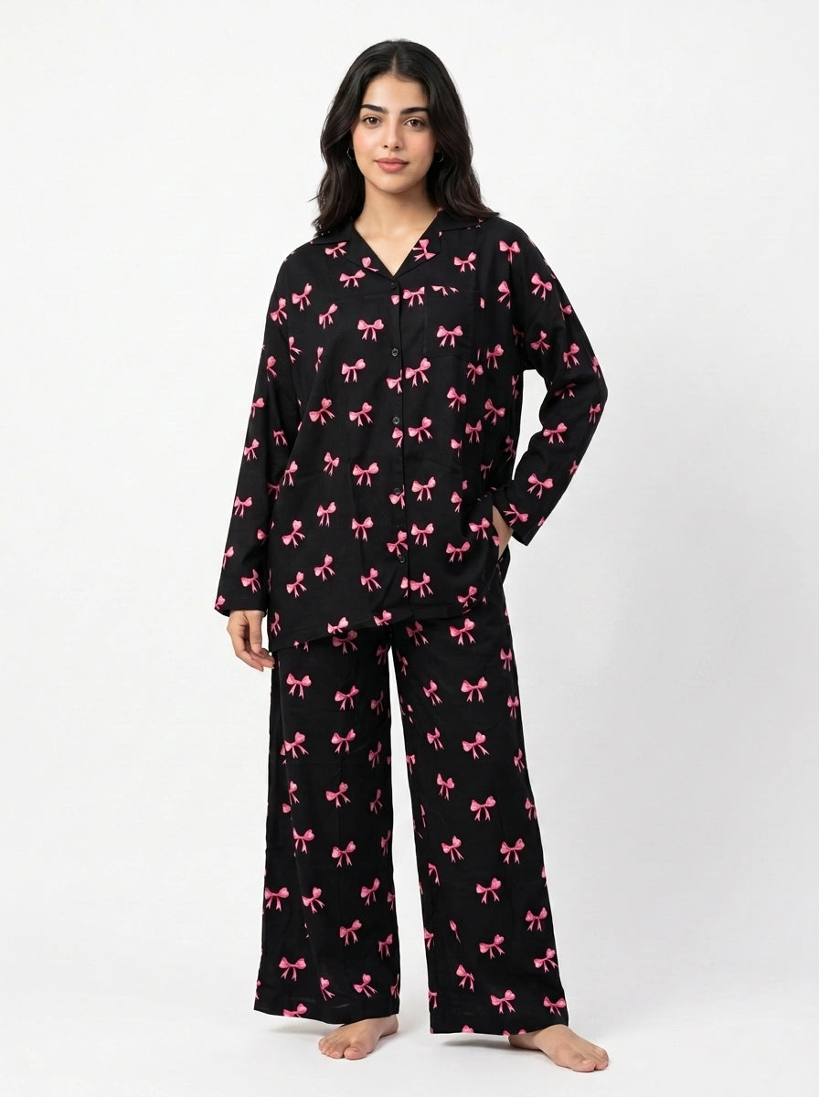 Linen Oversized PJ Set - Bow Bliss
