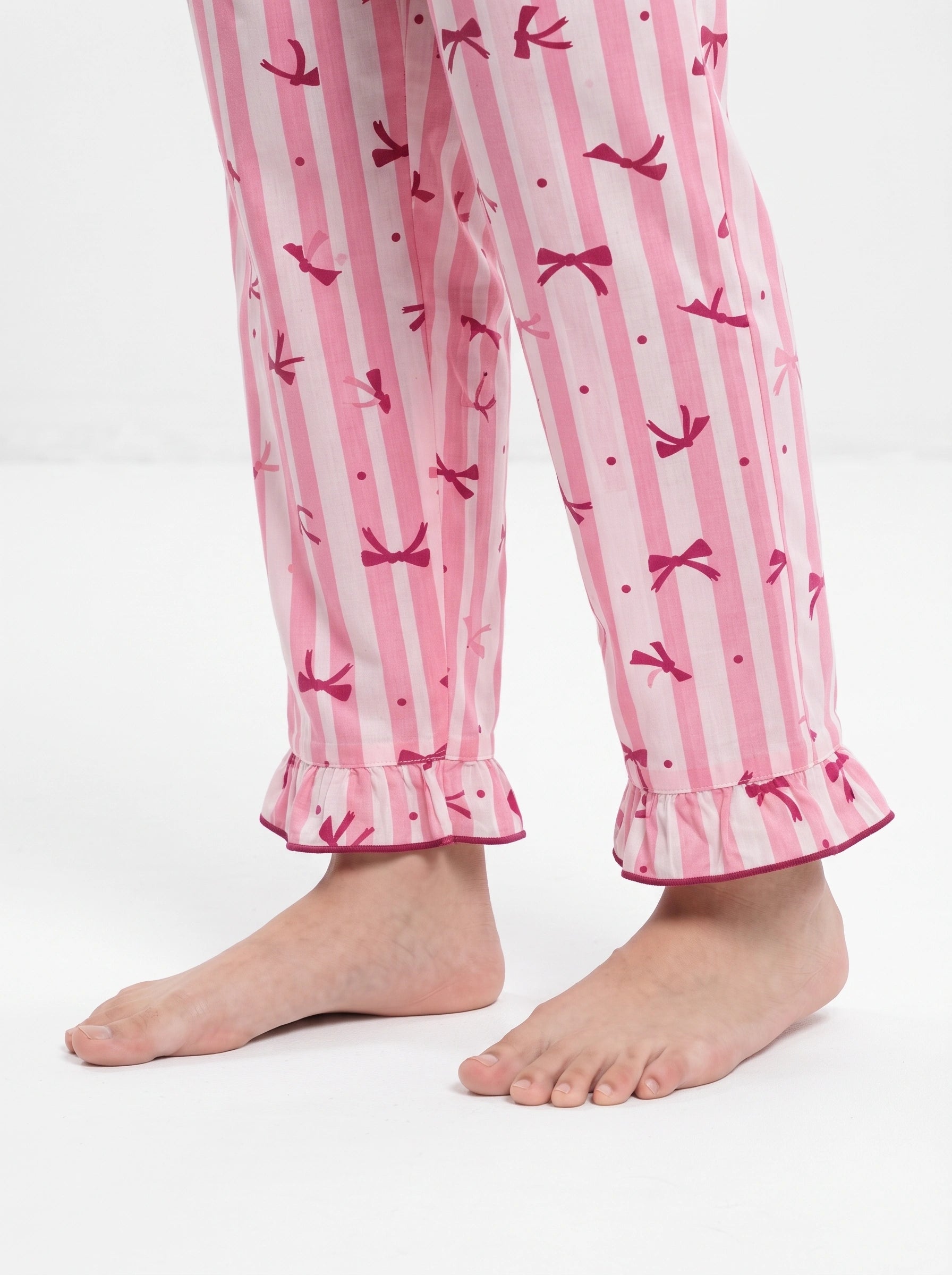 Linen PJ Set - Frill Bow - Pink