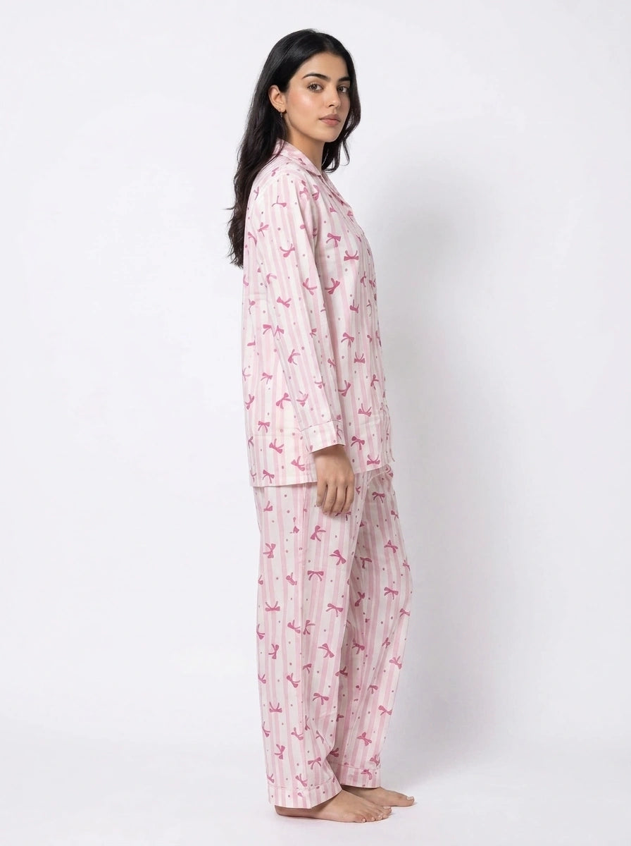 Linen PJ Set - Bow Stripe