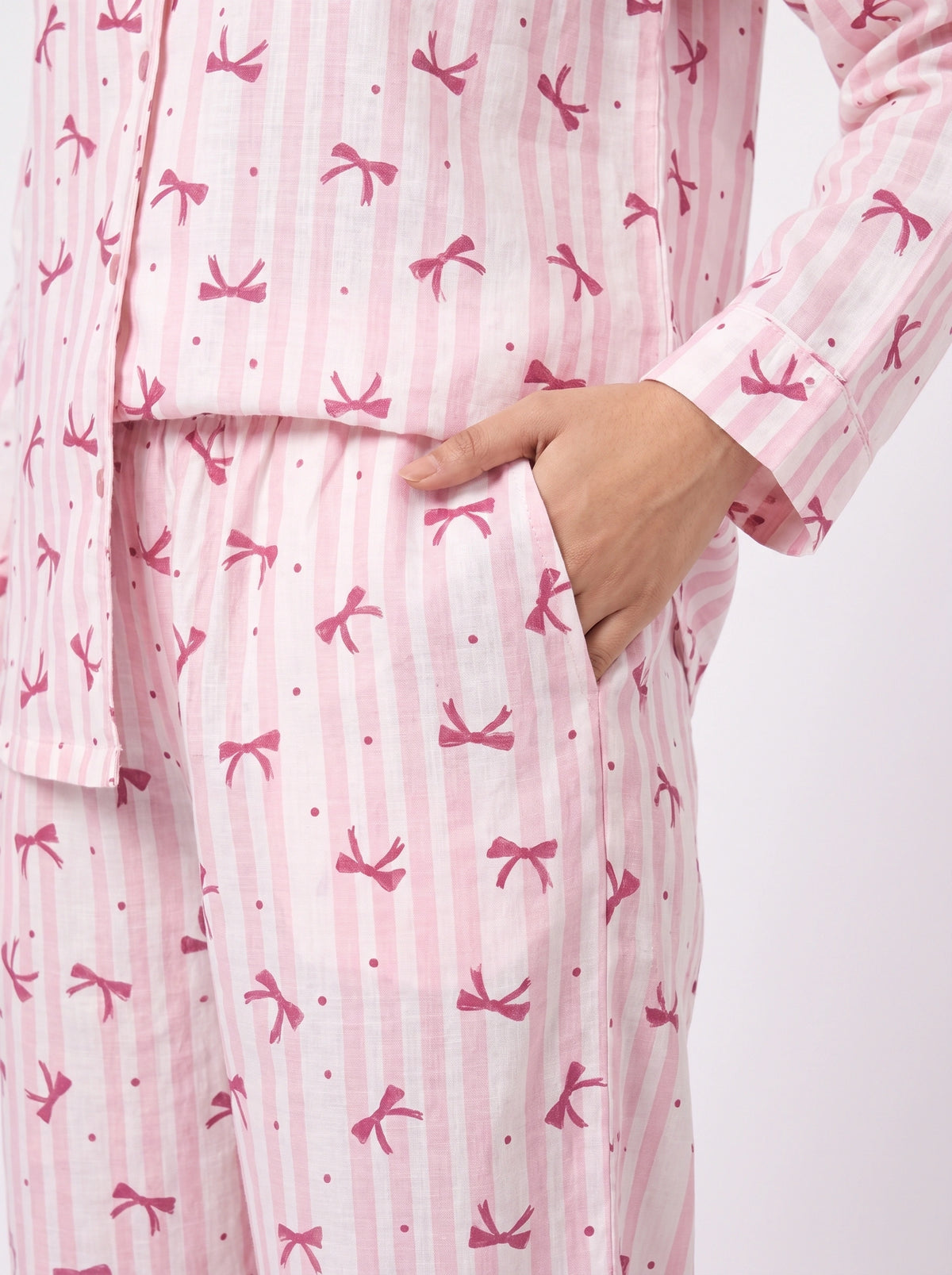 Linen PJ Set - Bow Stripe