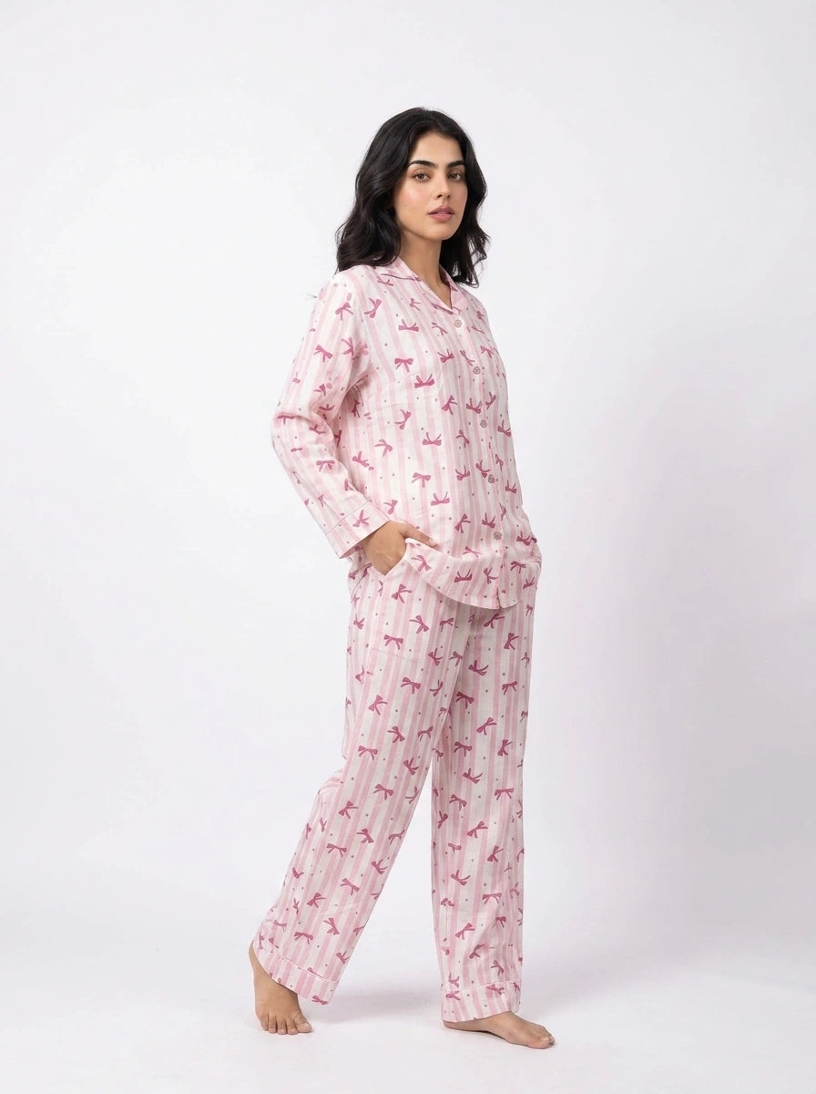 Linen PJ Set - Bow Stripe