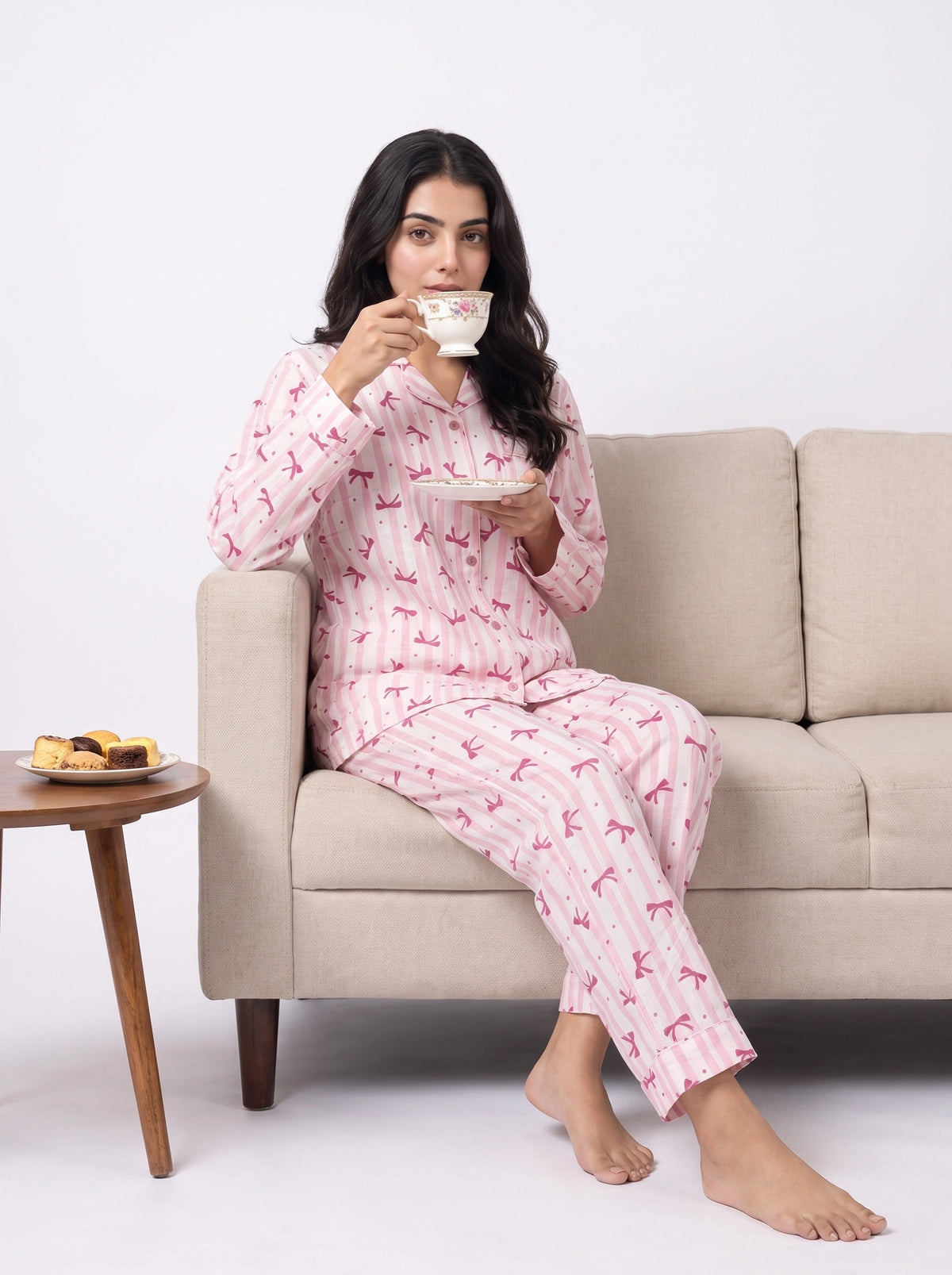 Linen PJ Set - Bow Stripe