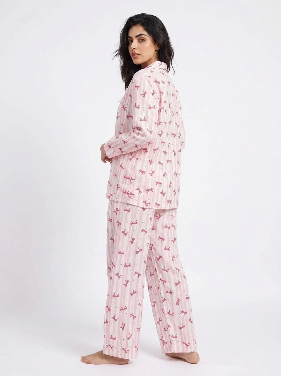 Linen PJ Set - Bow Stripe