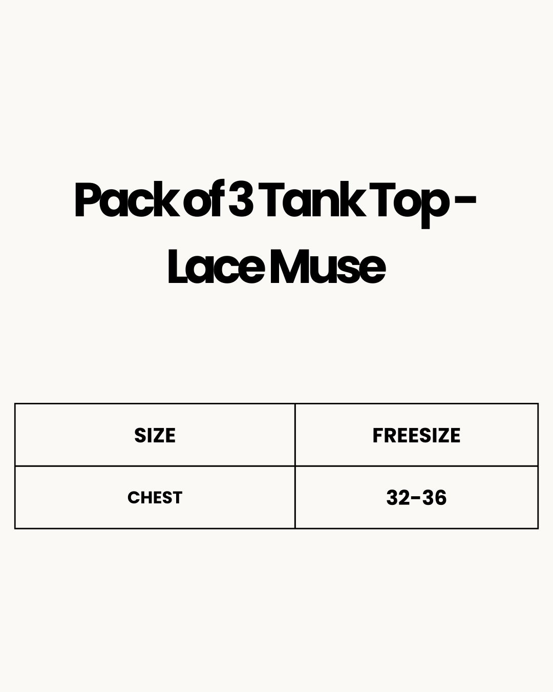 Size Chart for Pack of 3 Tank Top - Lace Muse