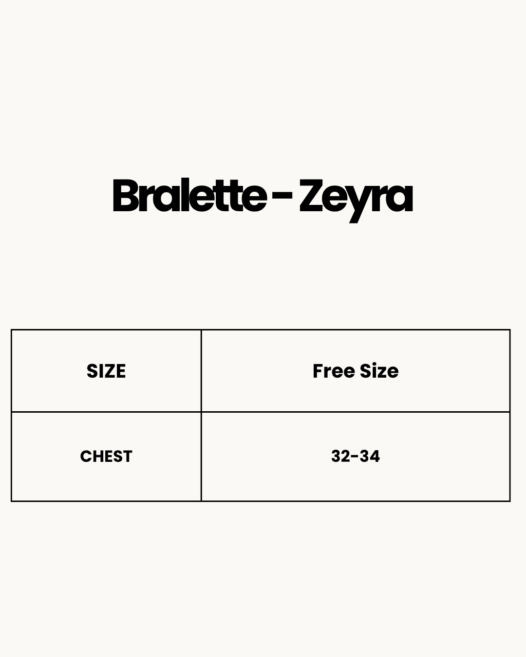 Size Chart for Bralette - Zeyra