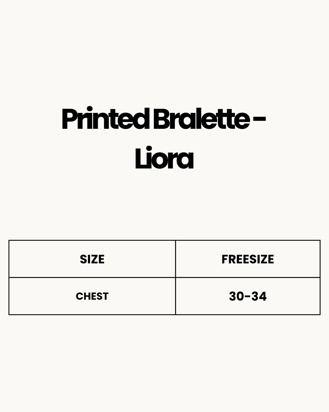 Size Chart for Printed Bralette - Liora