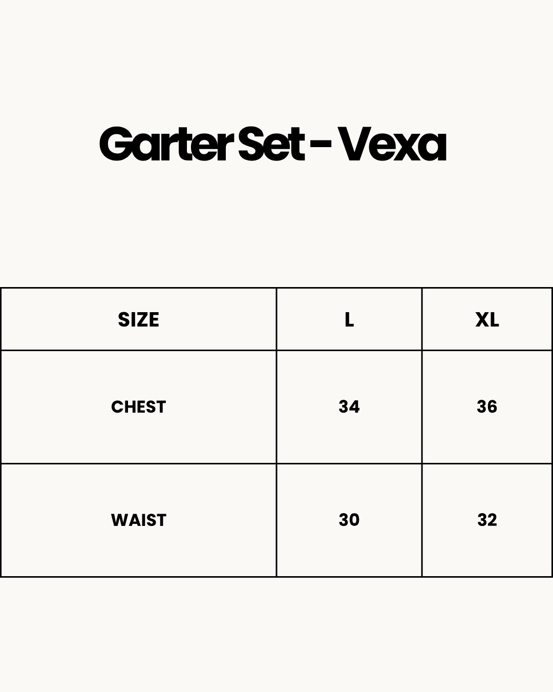 Size Chart for Garter Set - Vexa - Black