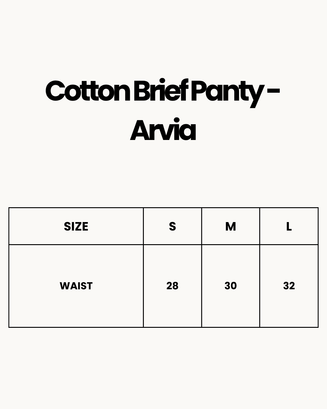 Size Chart for Pack Of 3 - Cotton Brief Panty - Arvia