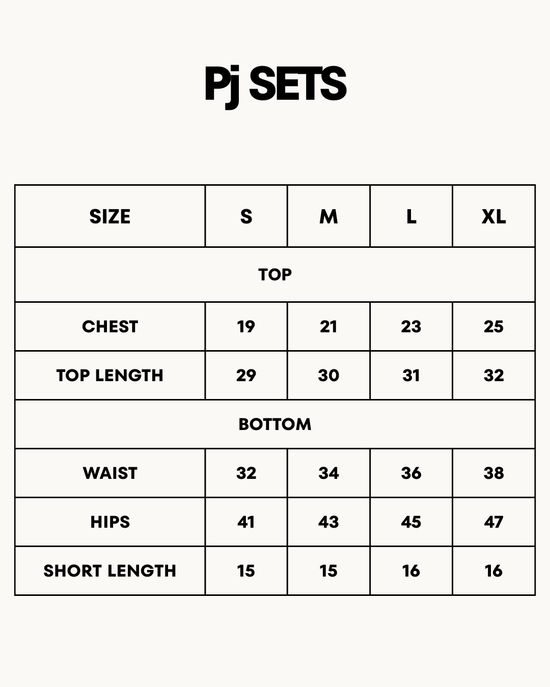 Size Chart for Cami Sets - Midnight Glimmer
