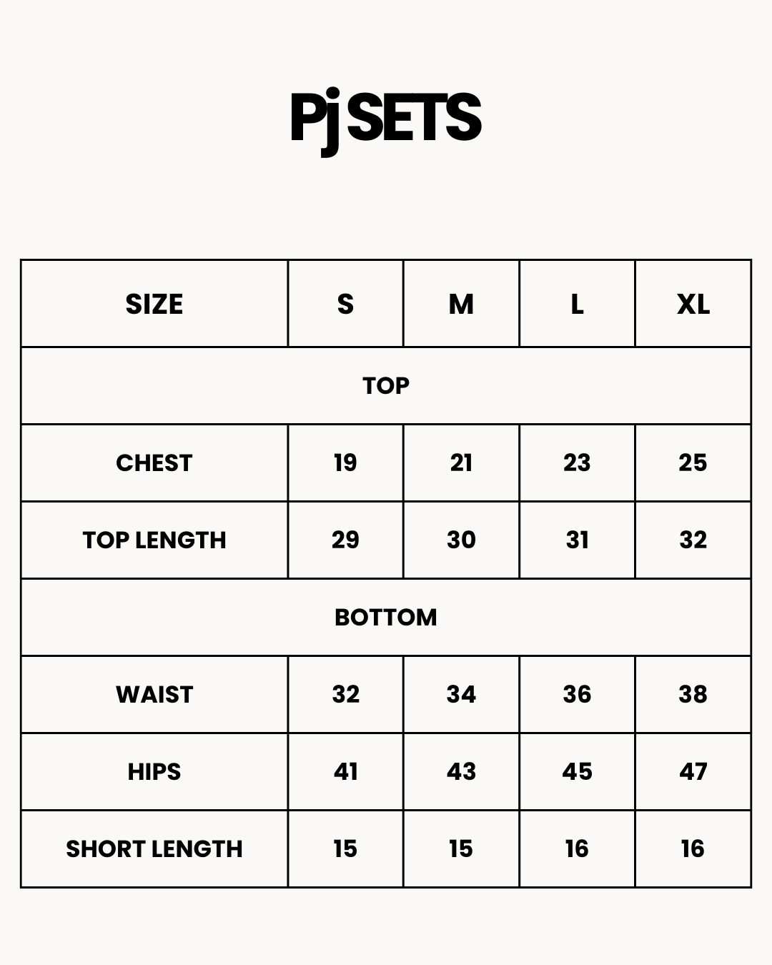 Size Chart for Cami Sets - Luxe Rose