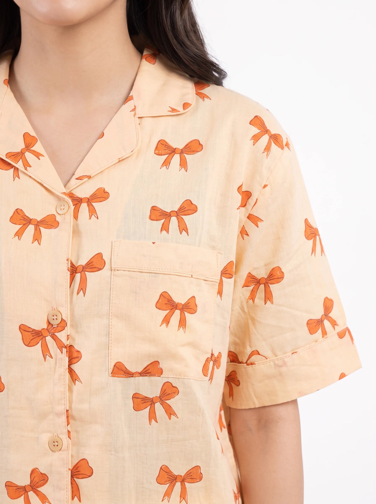 Linen PJ Set - Caramel Bow