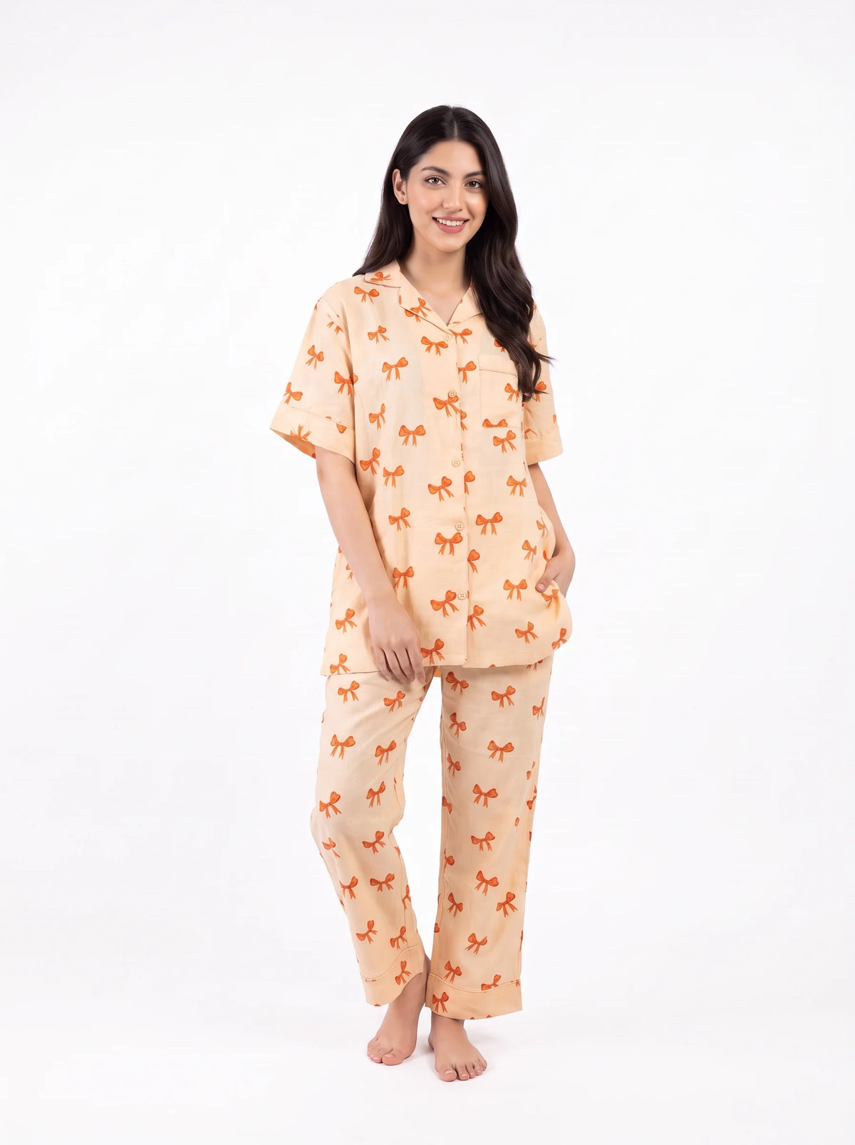 Linen PJ Set - Caramel Bow