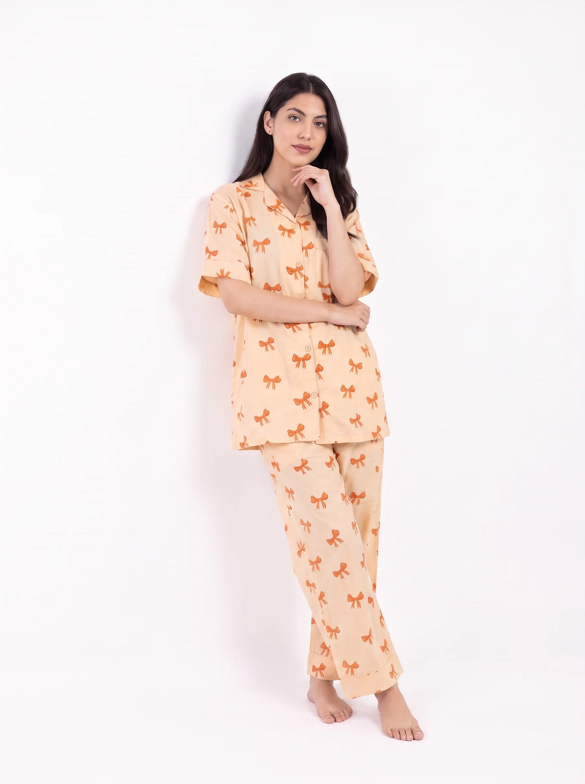 Linen PJ Set - Caramel Bow