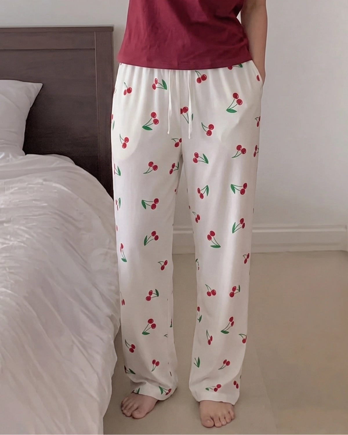 Cotton Trouser - Cherry Daze - White