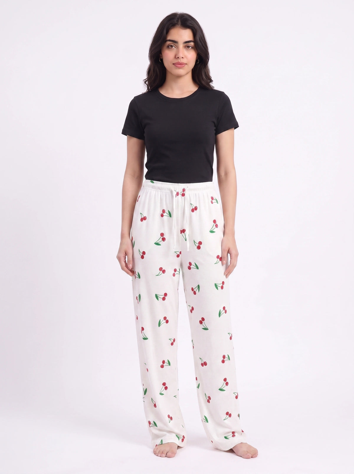 Cotton Trouser - Cherry Daze - White