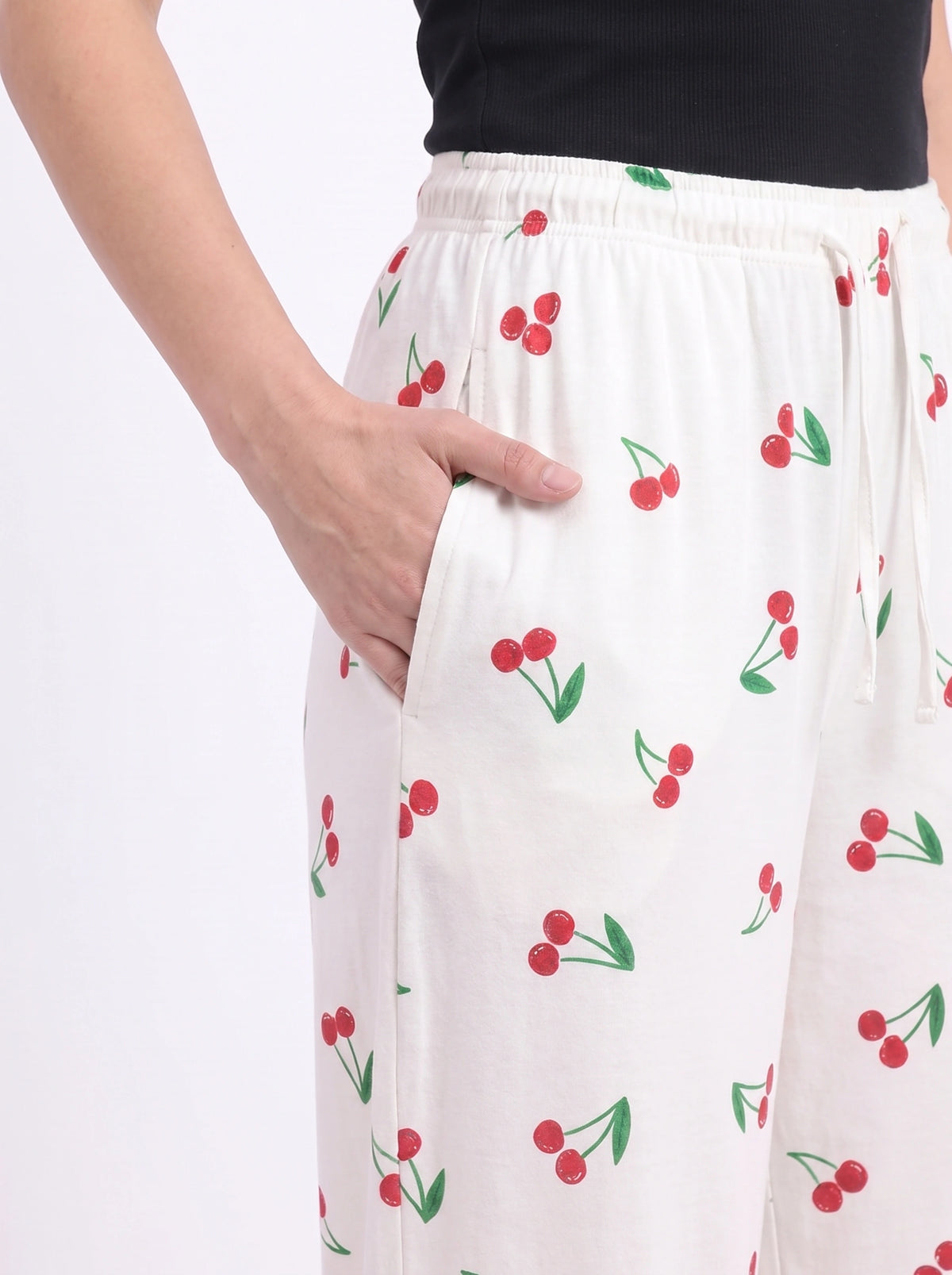 Cotton Trouser - Cherry Daze - White