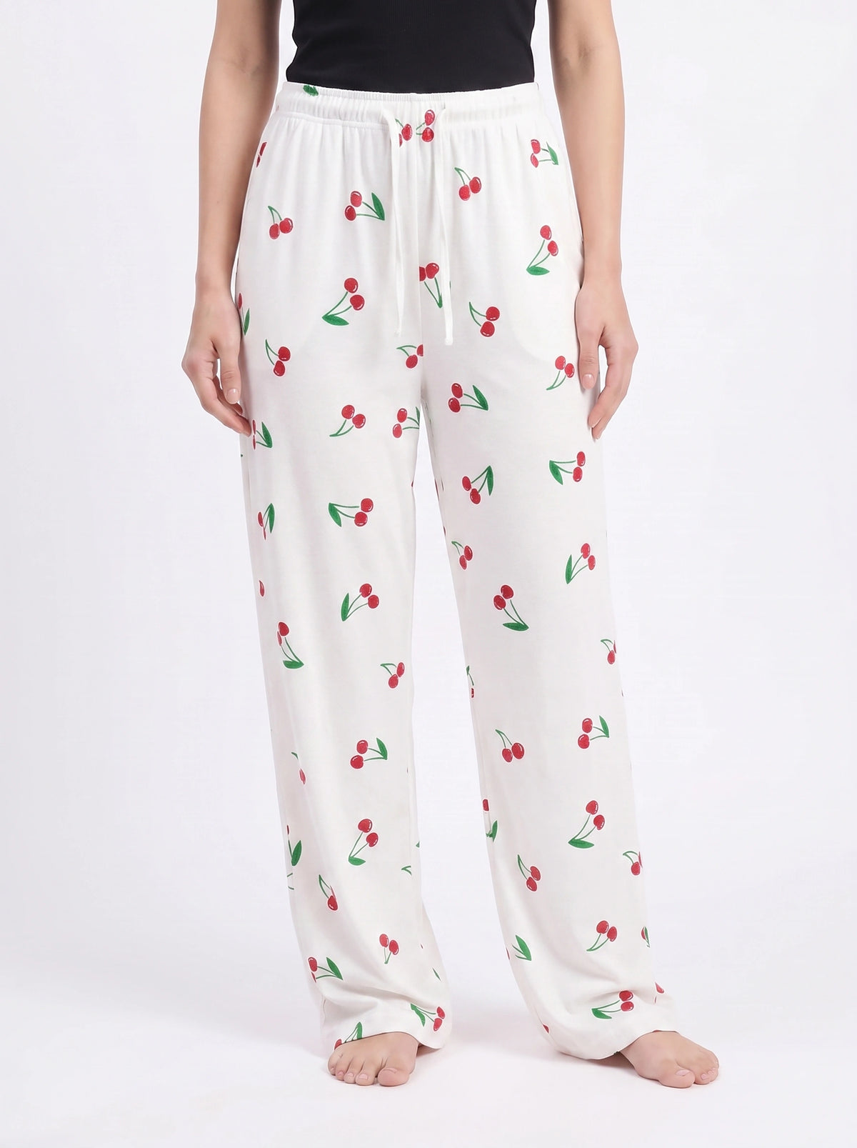 Cotton Trouser - Cherry Daze - White