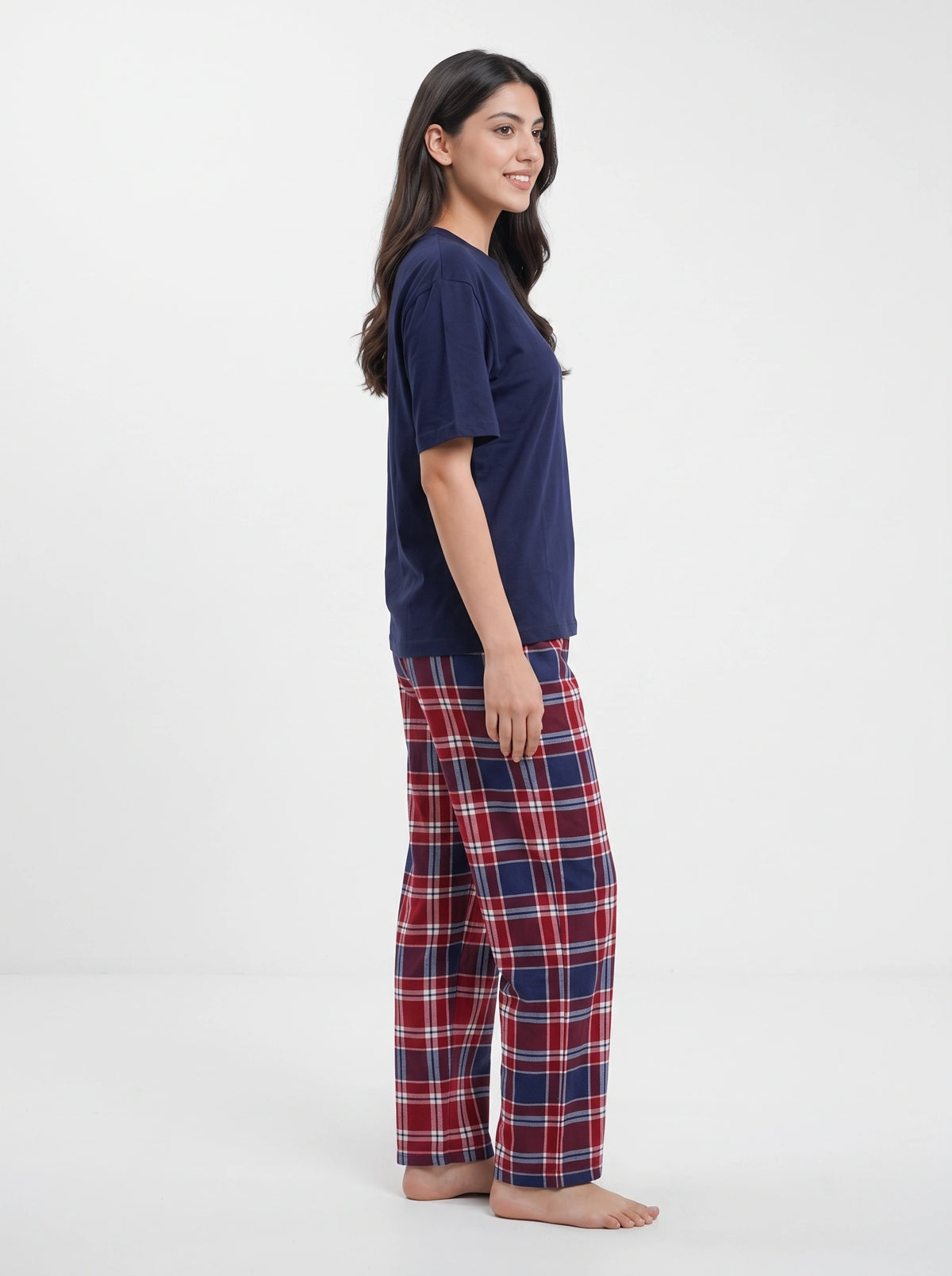 Drop Shoulder Cotton PJ Set - Classic Checks