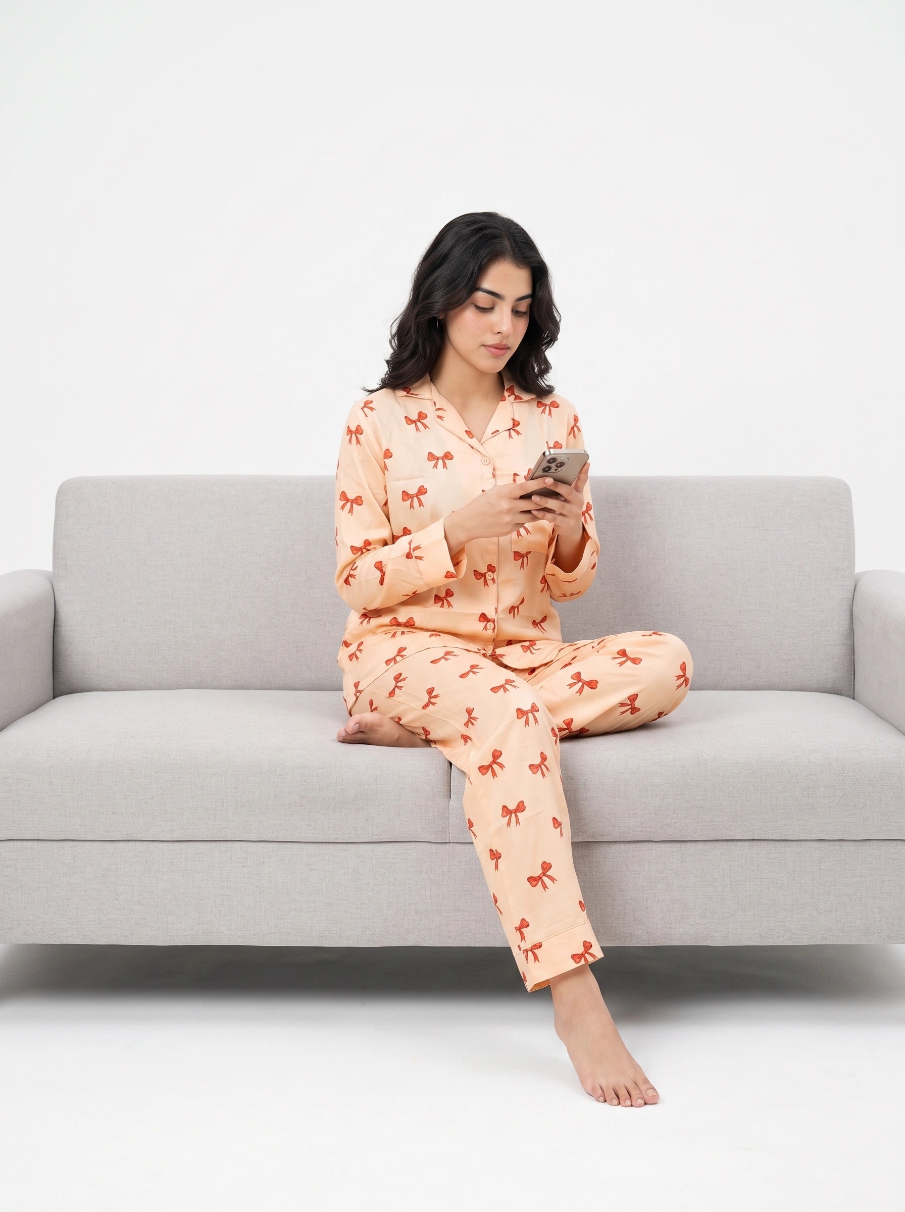 Linen PJ Set - Creamy Bow