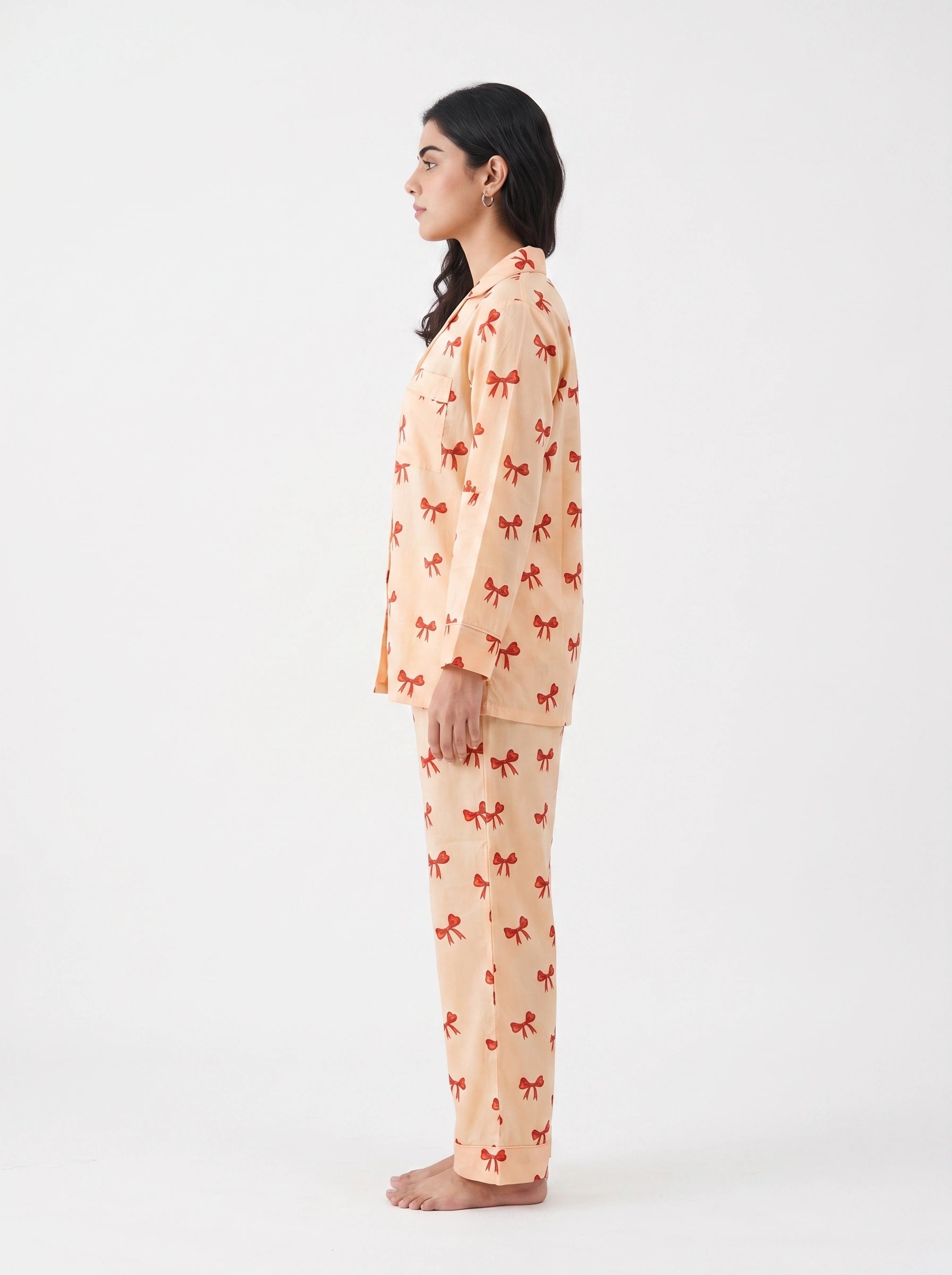 Linen PJ Set - Creamy Bow