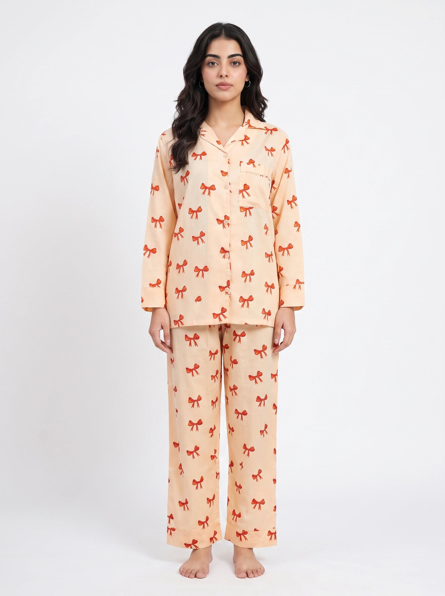 Linen PJ Set - Creamy Bow