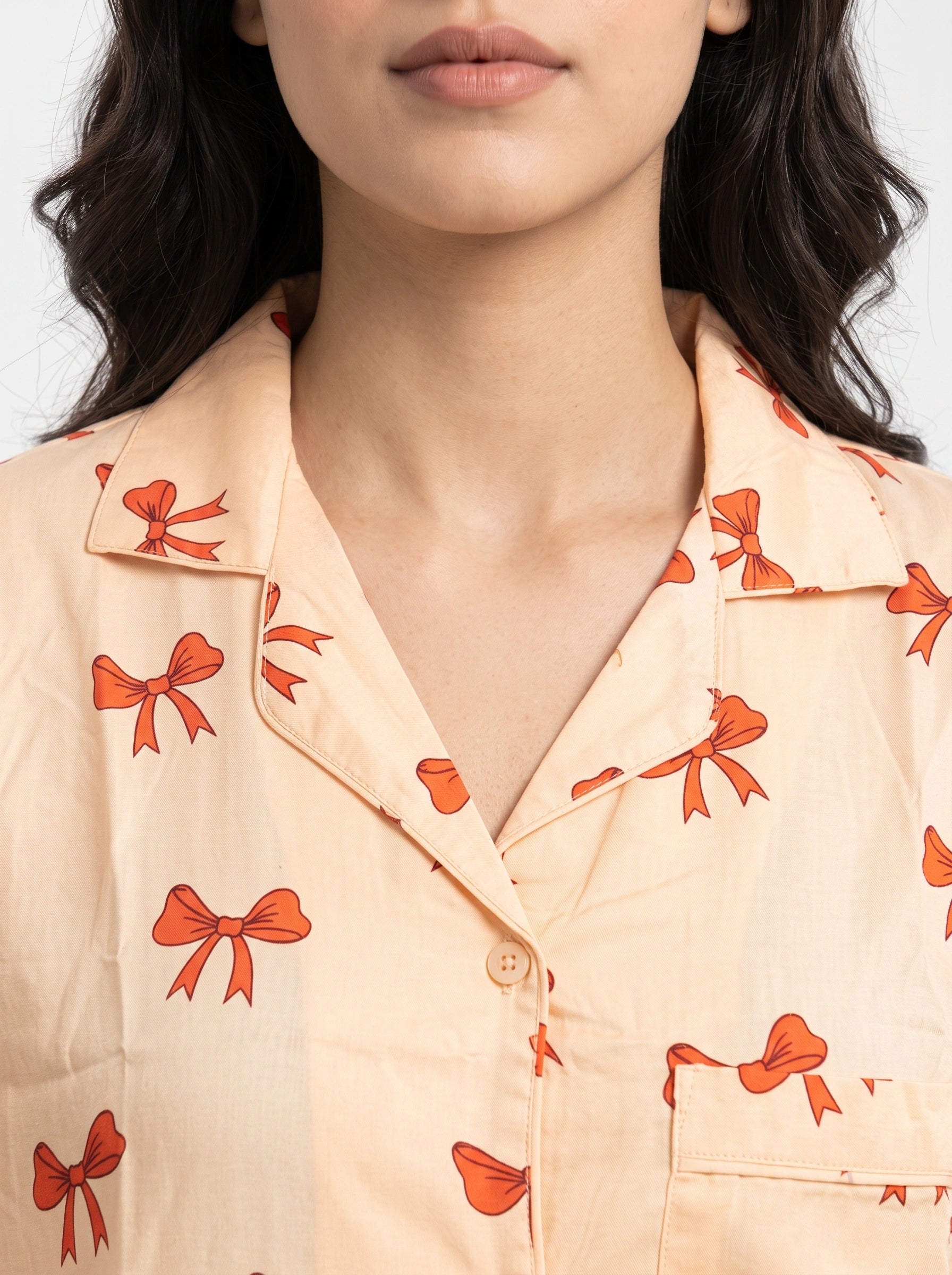 Linen PJ Set - Creamy Bow