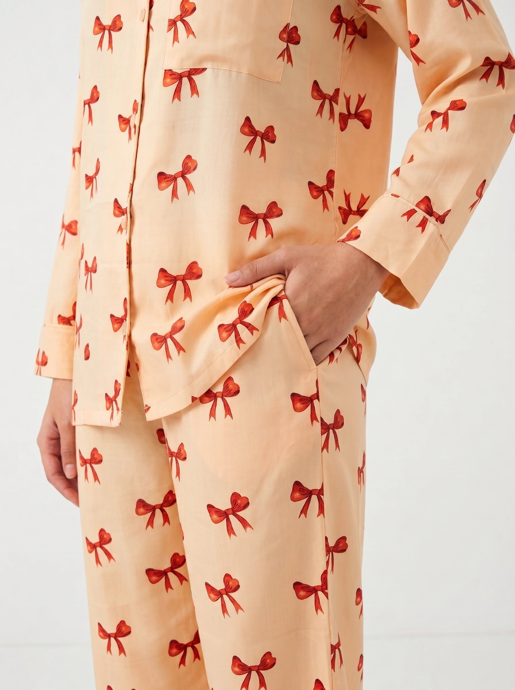 Linen PJ Set - Creamy Bow