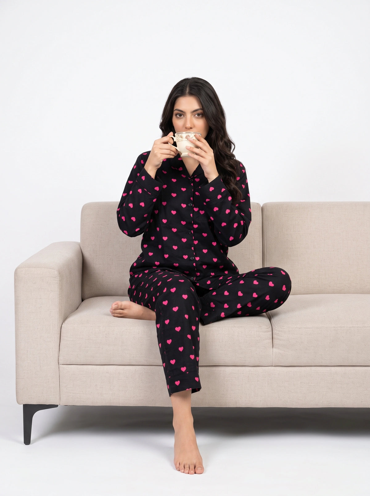Linen PJ Set - Dark Hearts