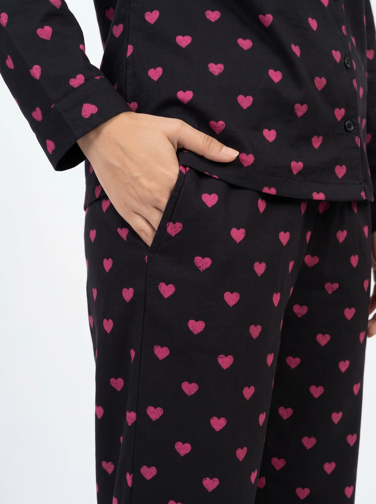 Linen PJ Set - Dark Hearts