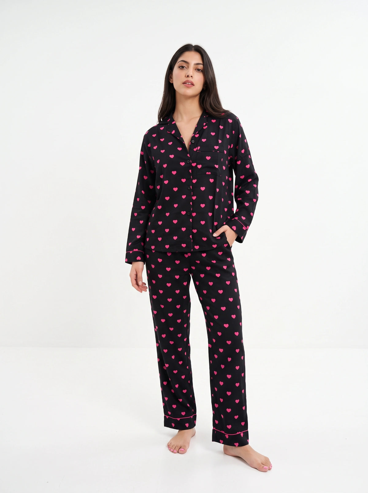 Linen PJ Set - Dark Hearts