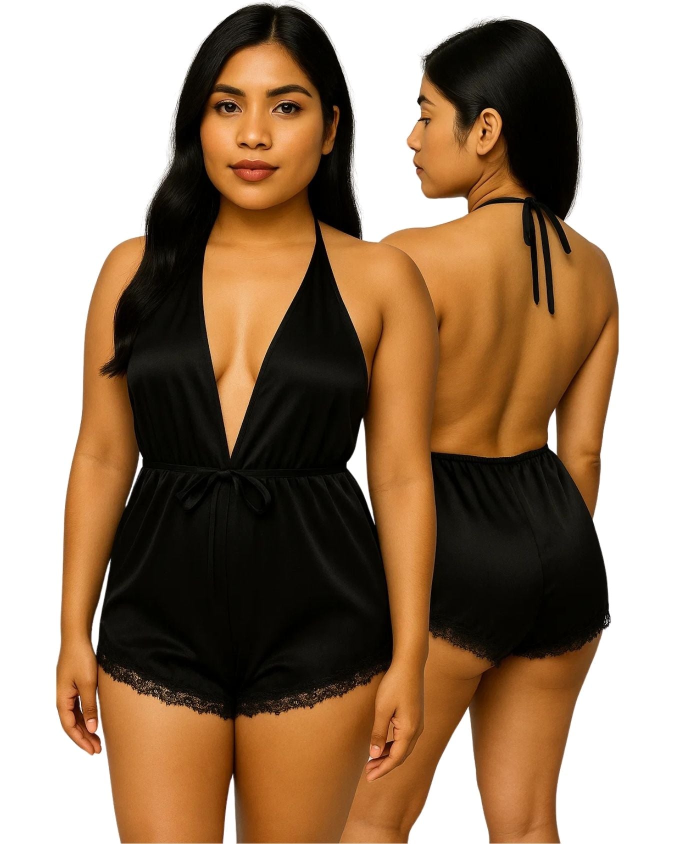 Sajiero Deep V-Neck Sexy Silk Bodysuit