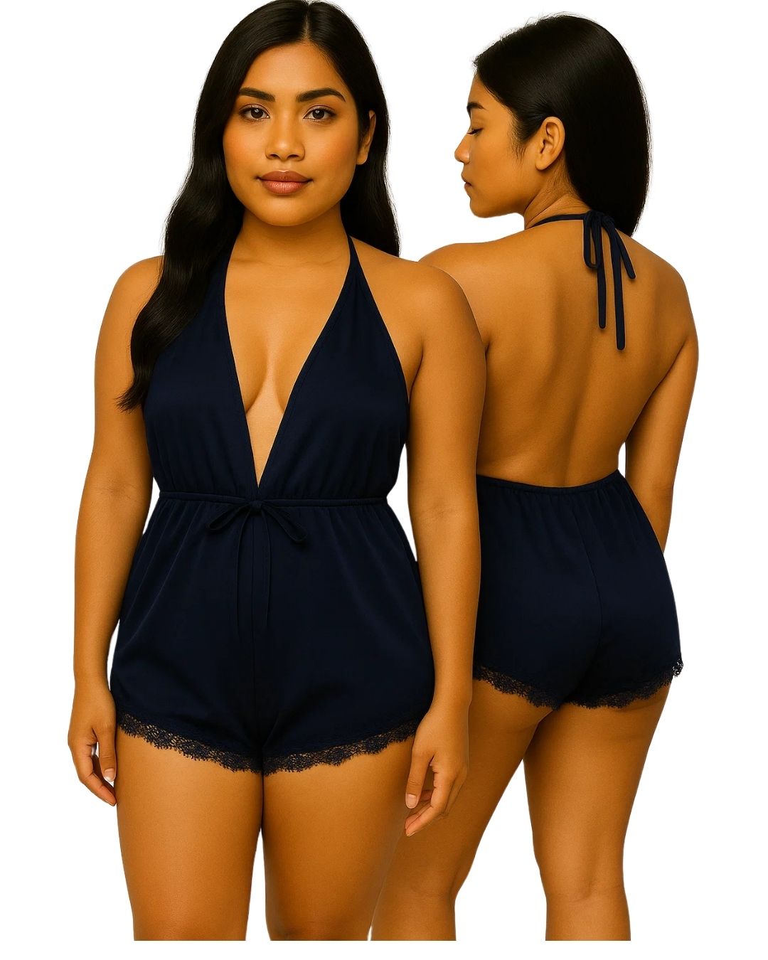 Sajiero Deep V-Neck Sexy Silk Bodysuit