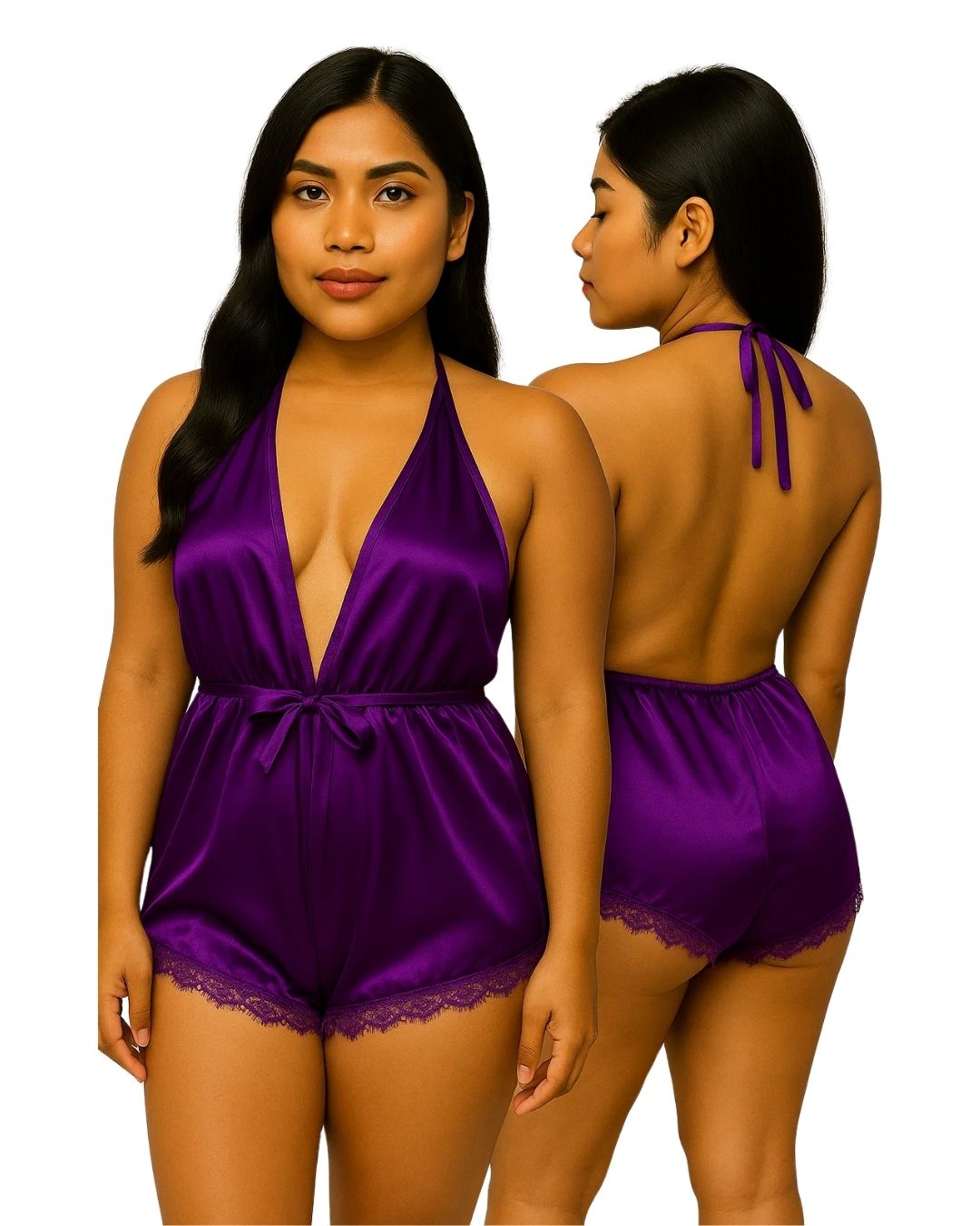 Sajiero Deep V-Neck Sexy Silk Bodysuit