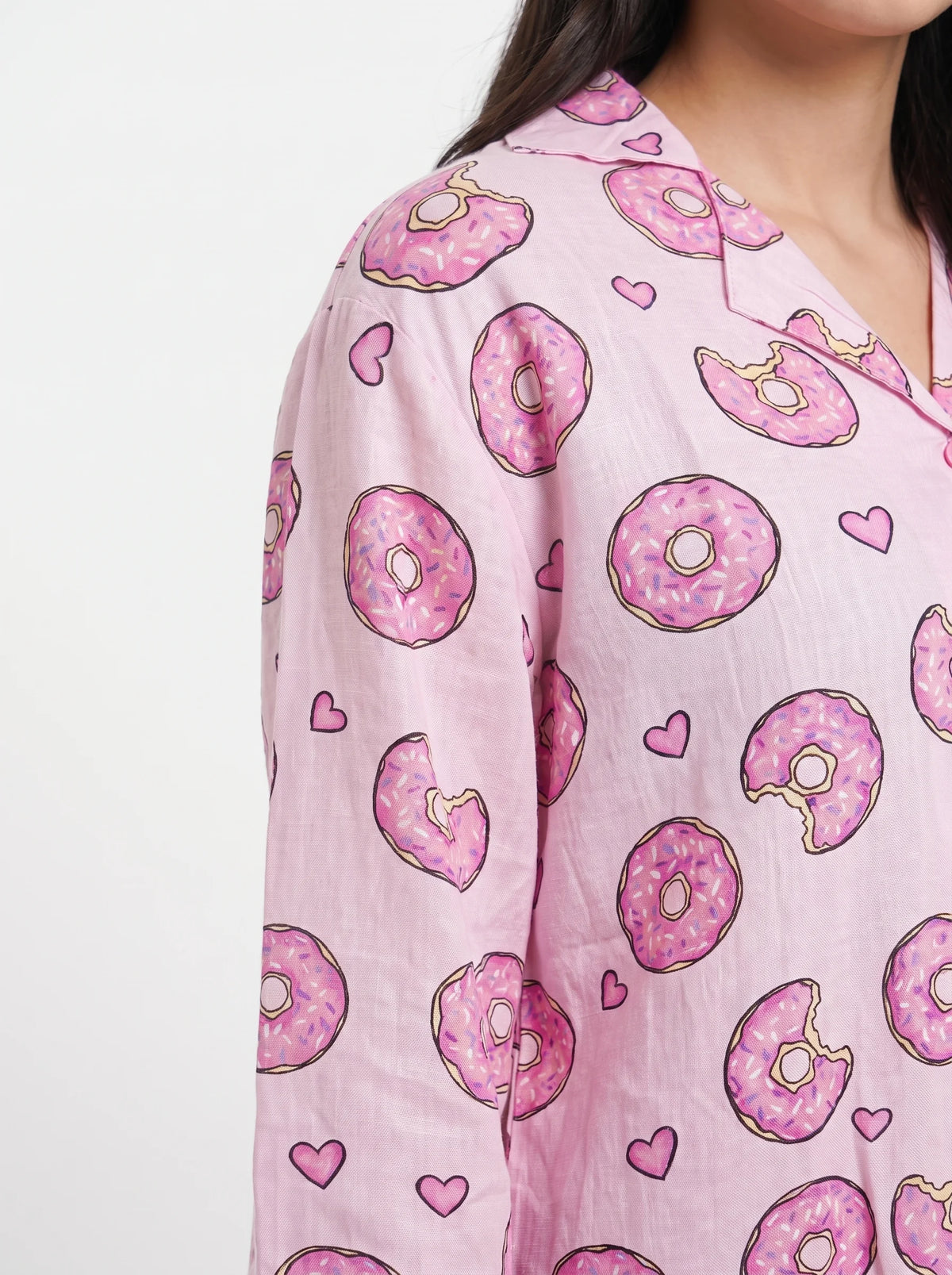 Oversized Linen PJ Set - Donut Blush